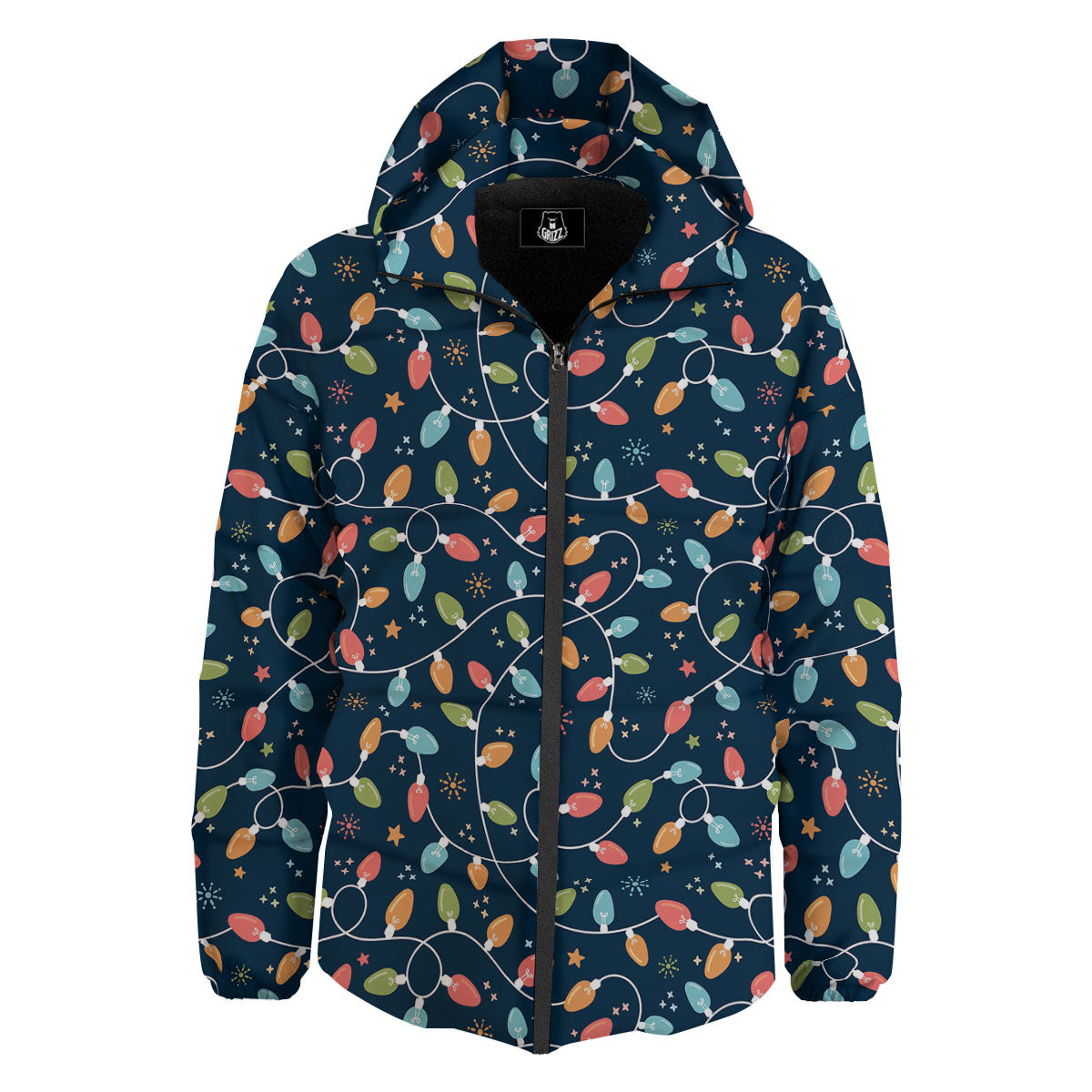 Lights Merry Christmas Print Pattern Down Jacket-grizzshop