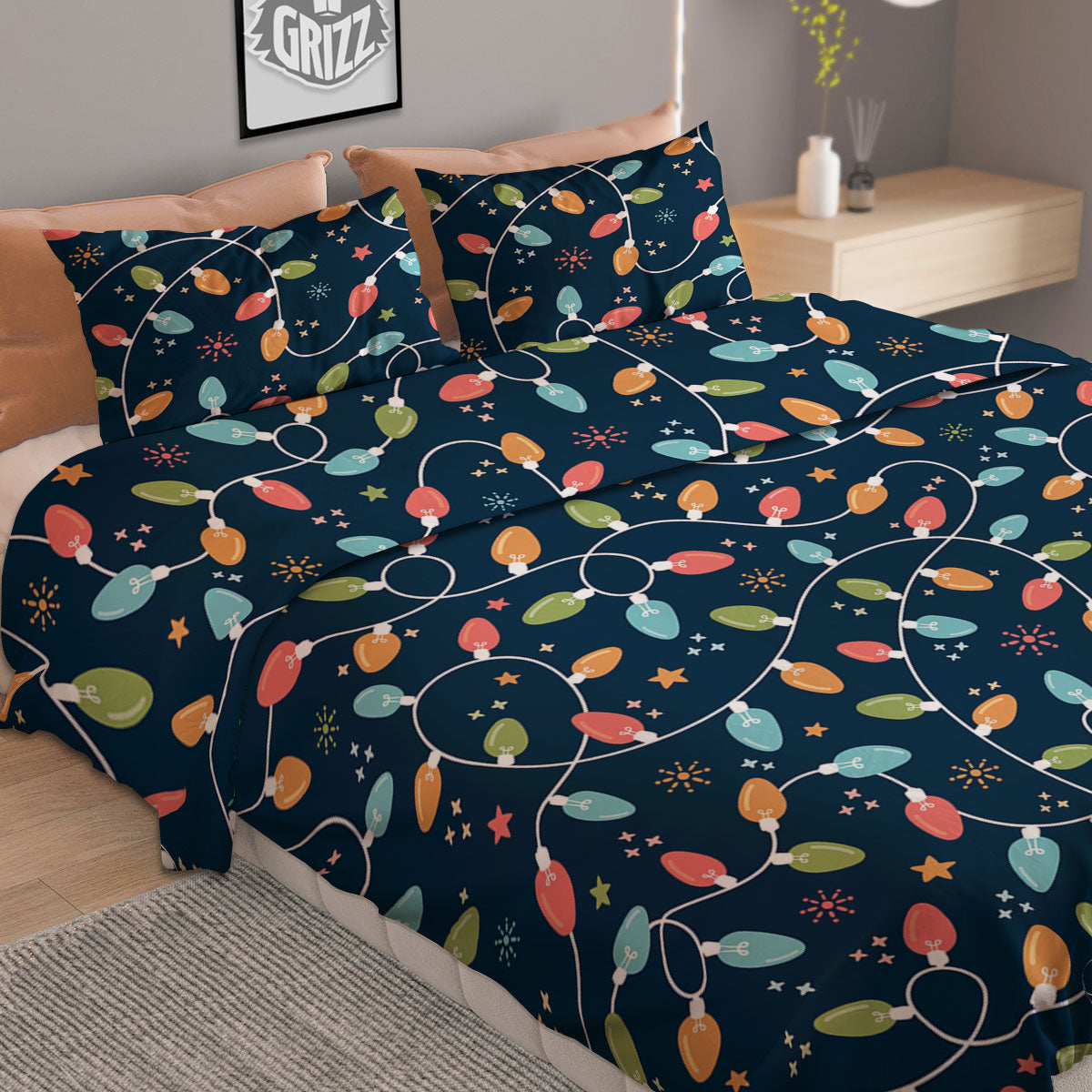 Lights Merry Christmas Print Pattern Duvet Cover Bedding Set
