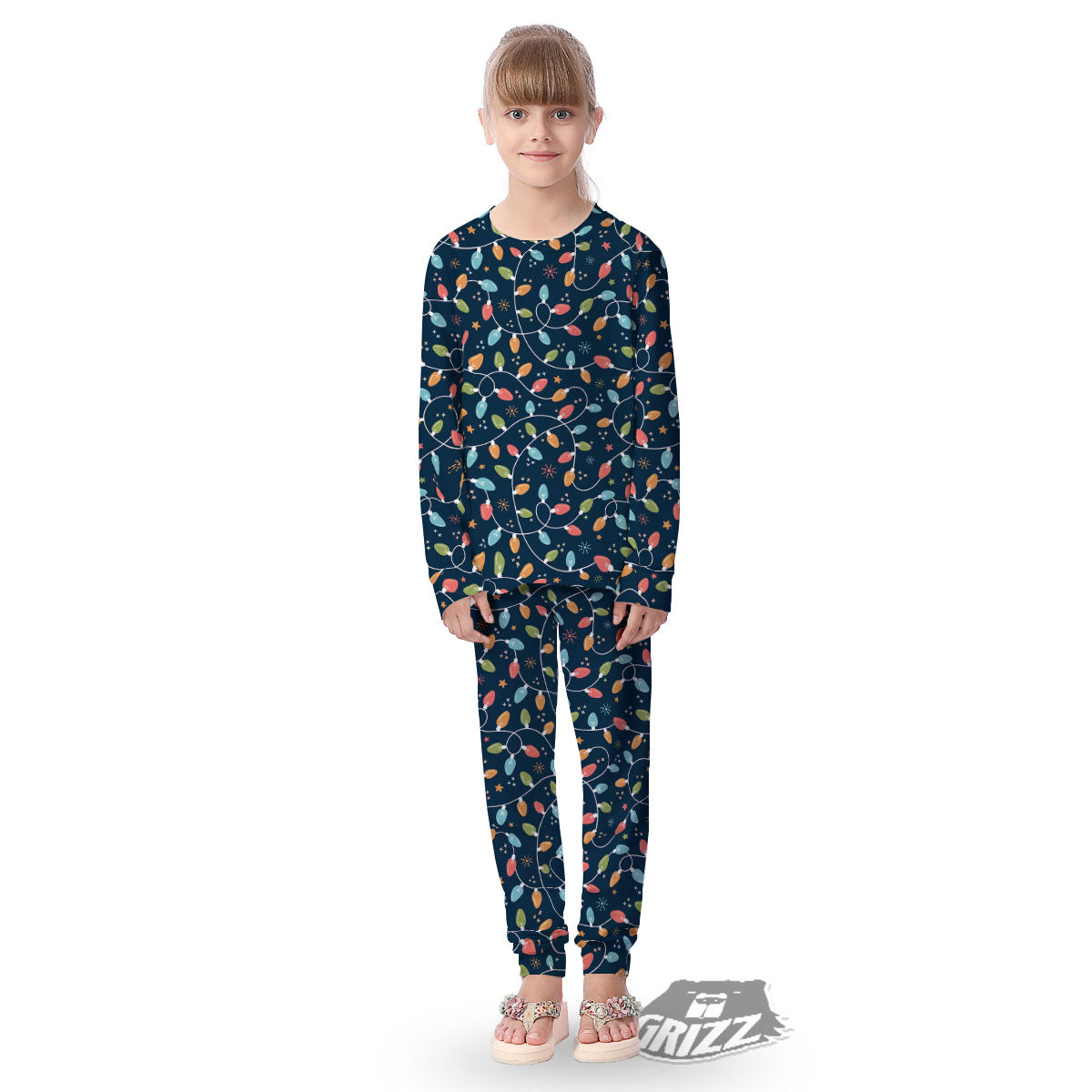 Lights Merry Christmas Print Pattern Kid's Pajamas-grizzshop