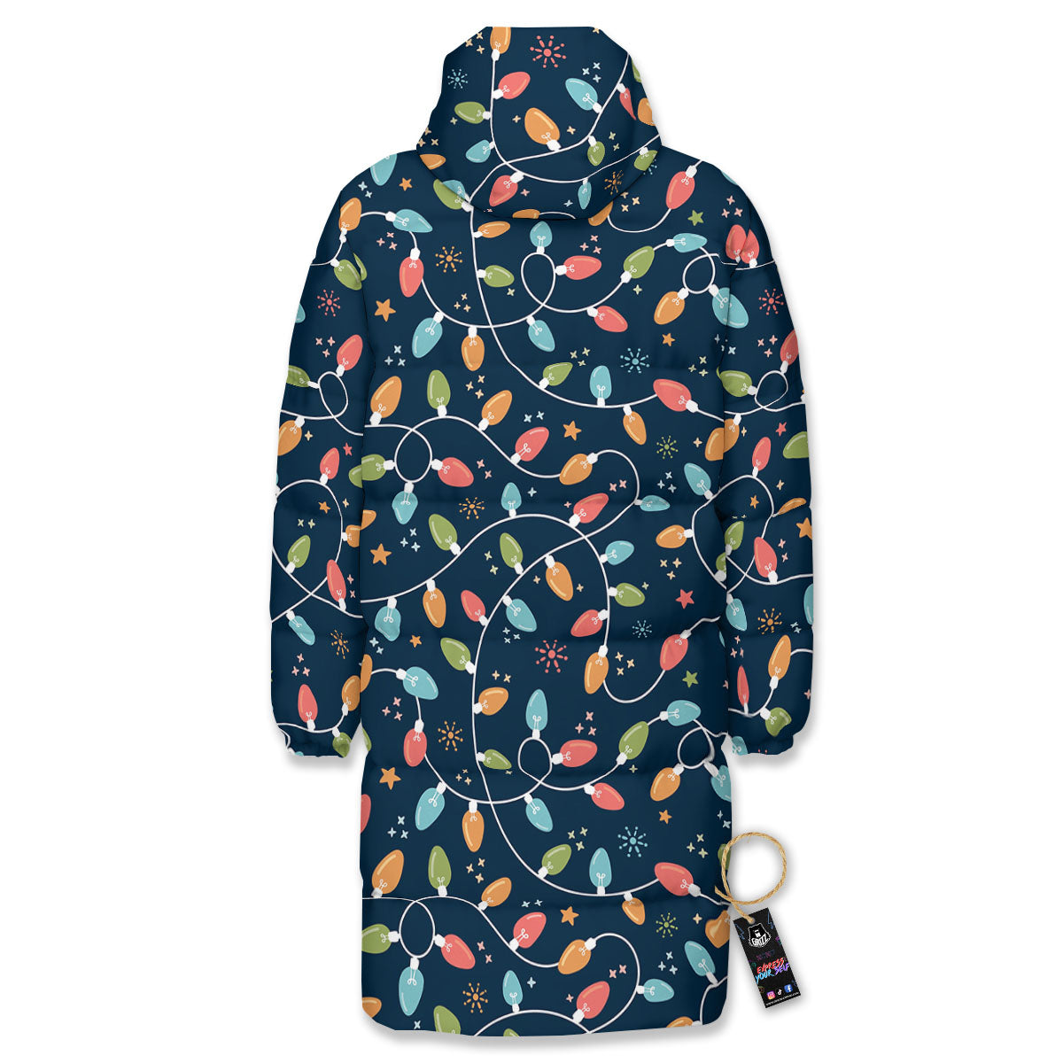 Lights Merry Christmas Print Pattern Long Down Jacket-grizzshop