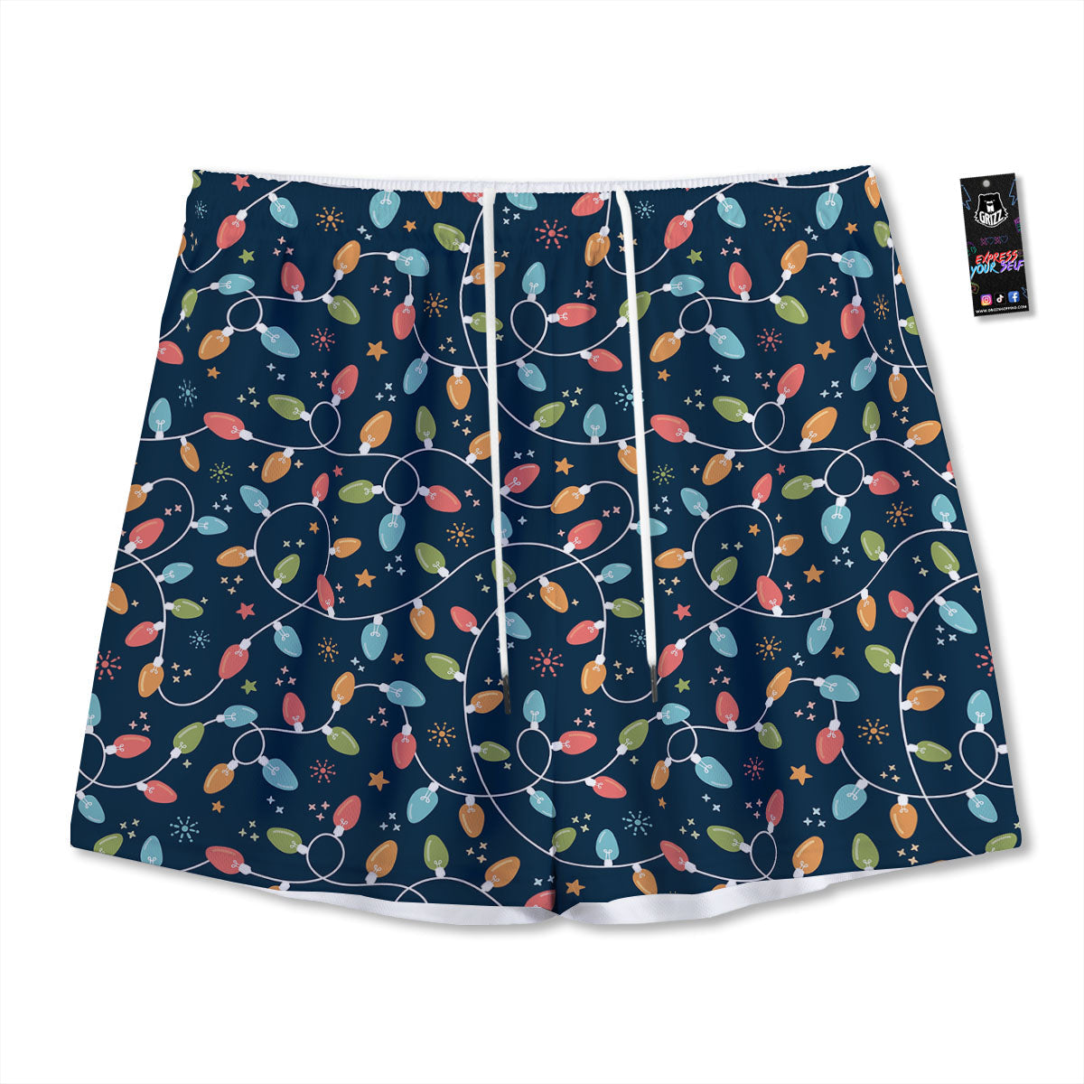 Lights Merry Christmas Print Pattern Mesh Shorts