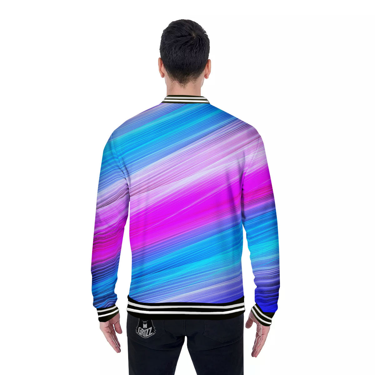 Lights Speed Teal And Pink Print Baseball Jacket-grizzshop