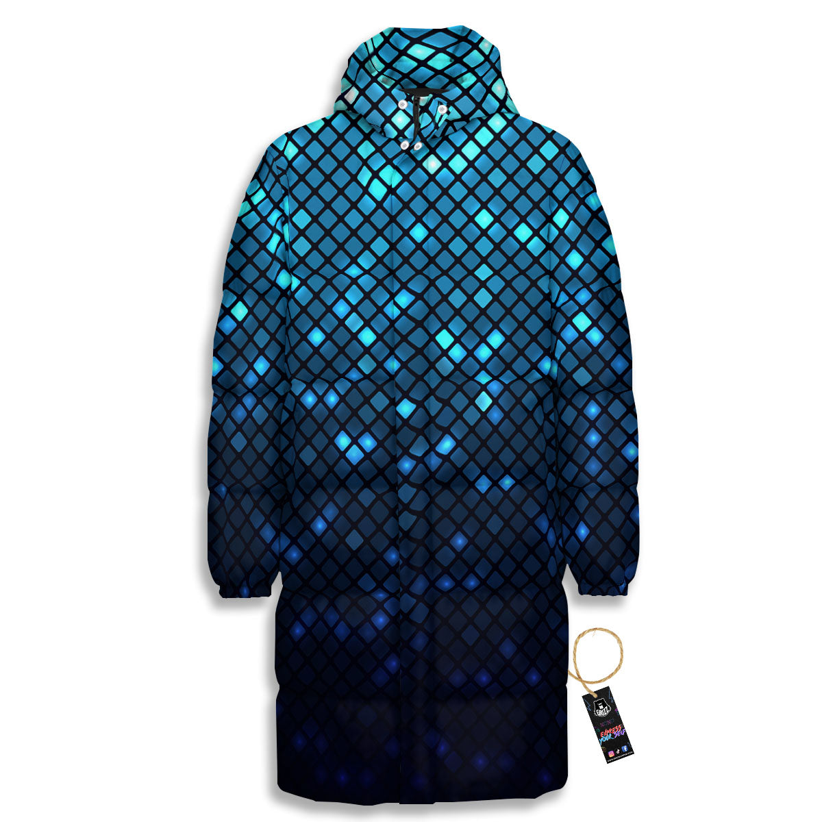 Lights Blue Disco Print Pattern Long Down Jacket