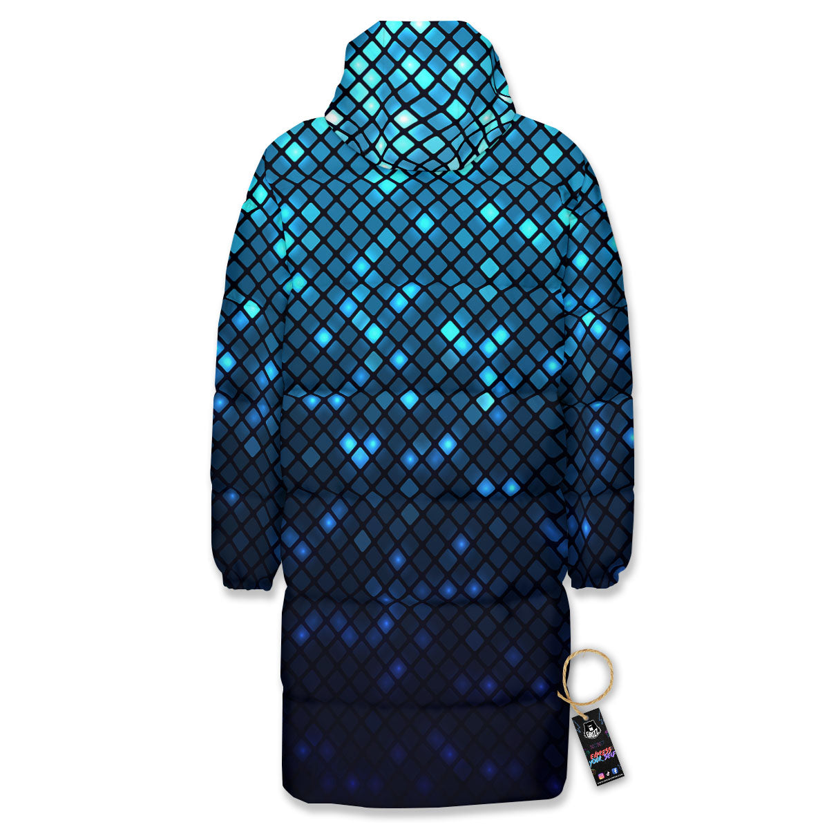 Lights Blue Disco Print Pattern Long Down Jacket