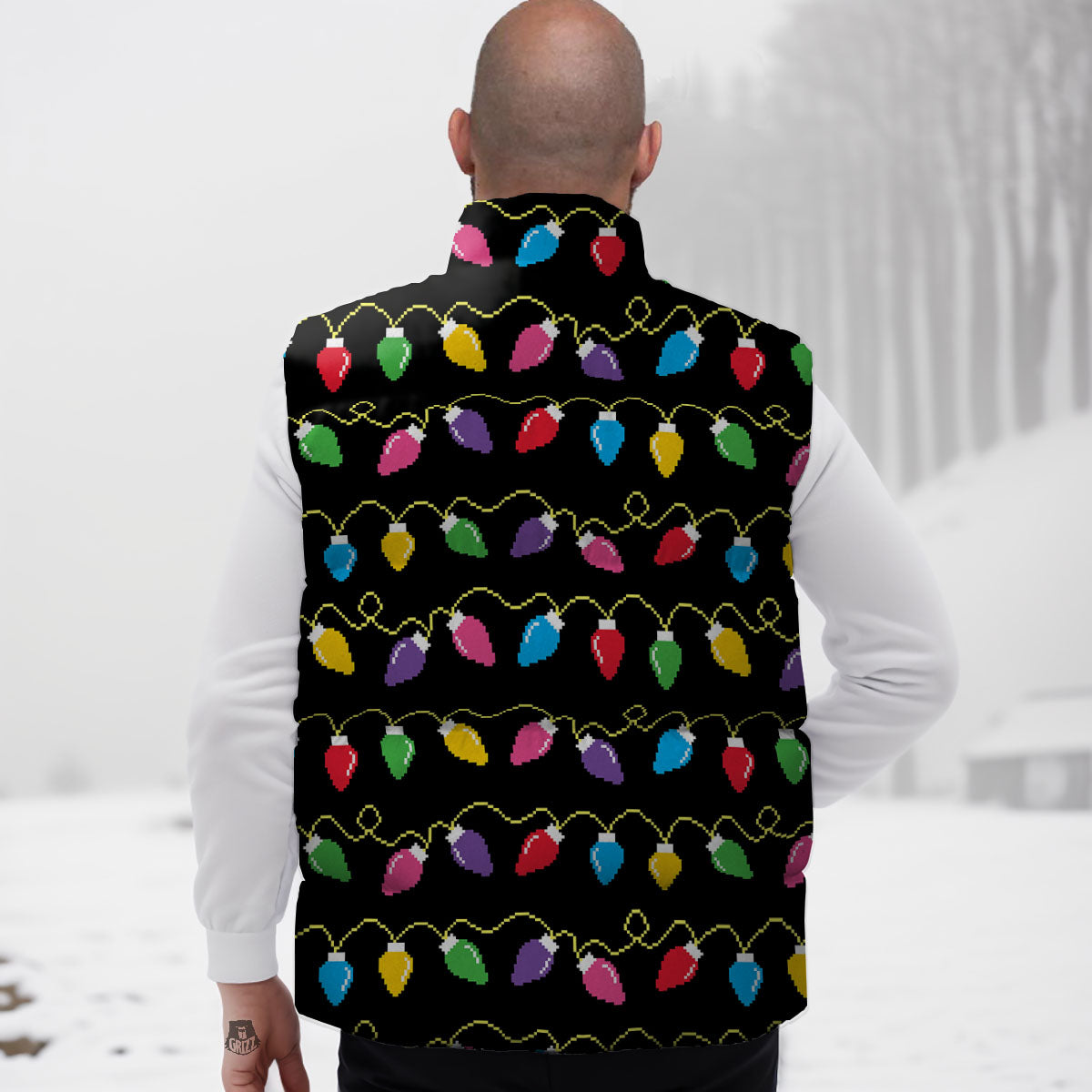 Lights Christmas Pixel Print Pattern Down Vest