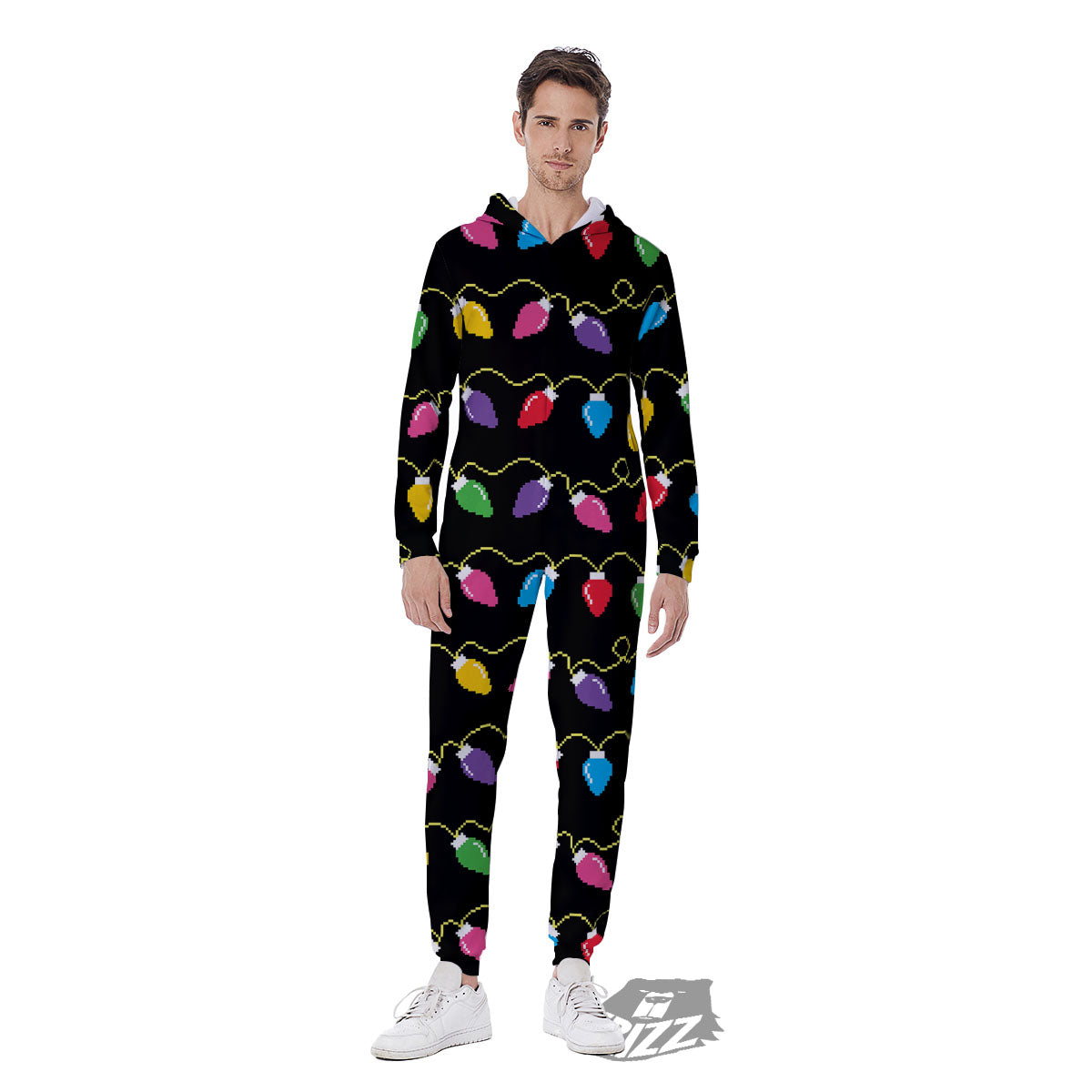 Lights Christmas Pixel Print Pattern Men's Jumpsuit-grizzshop