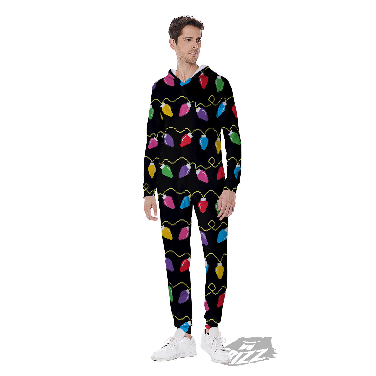 Lights Christmas Pixel Print Pattern Men's Jumpsuit-grizzshop