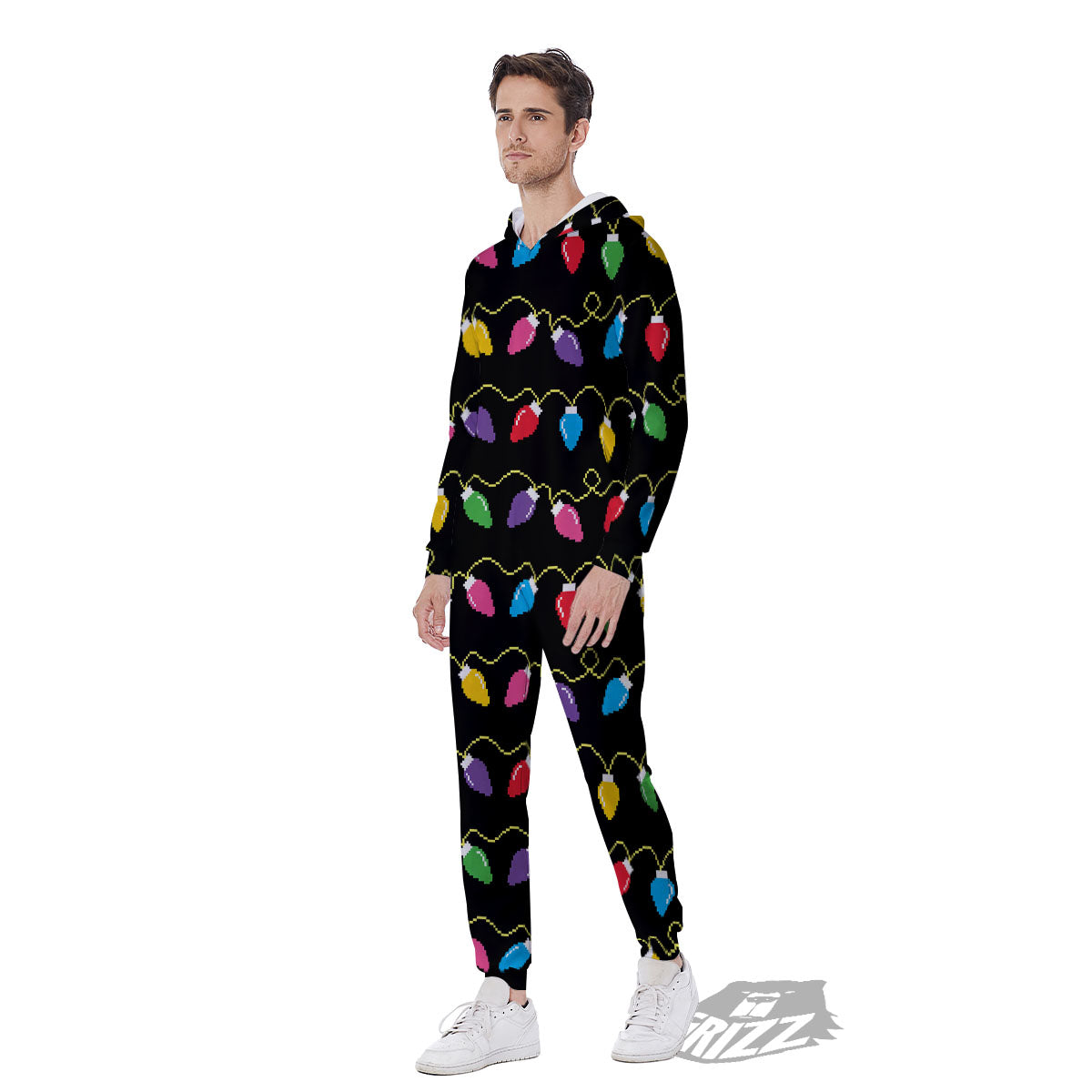 Lights Christmas Pixel Print Pattern Men's Jumpsuit-grizzshop