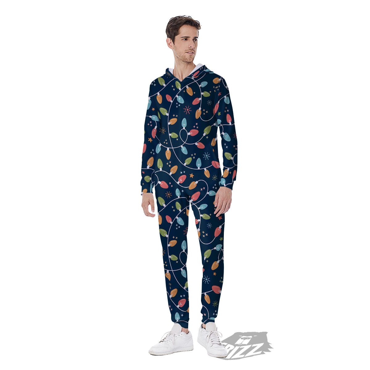 Lights Merry Christmas Print Pattern Men's Jumpsuit-grizzshop