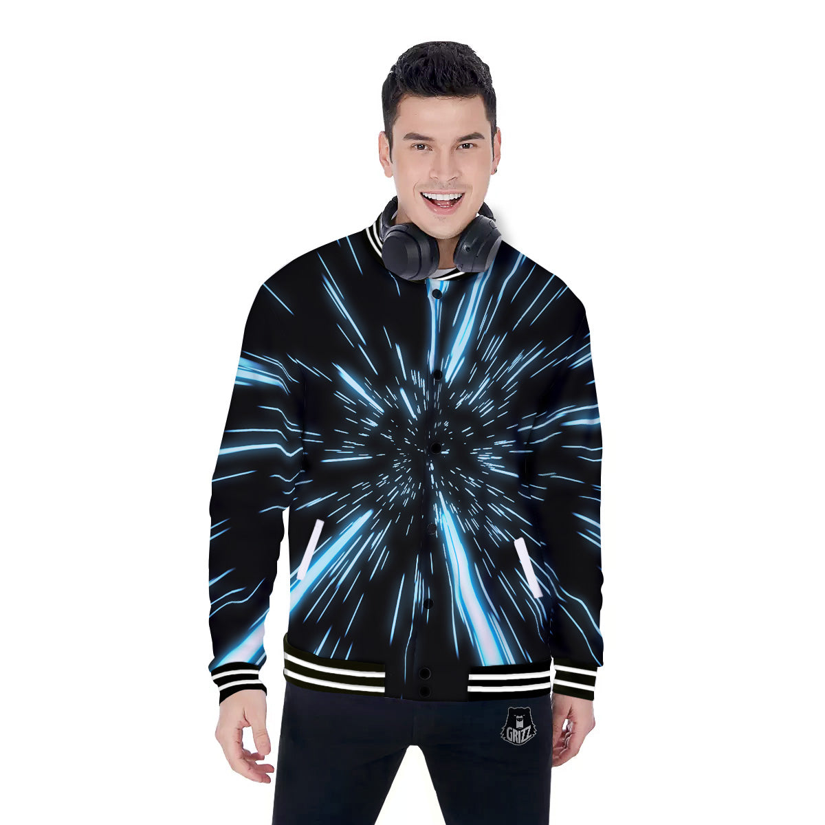 Lightspeed Blue Print Baseball Jacket-grizzshop