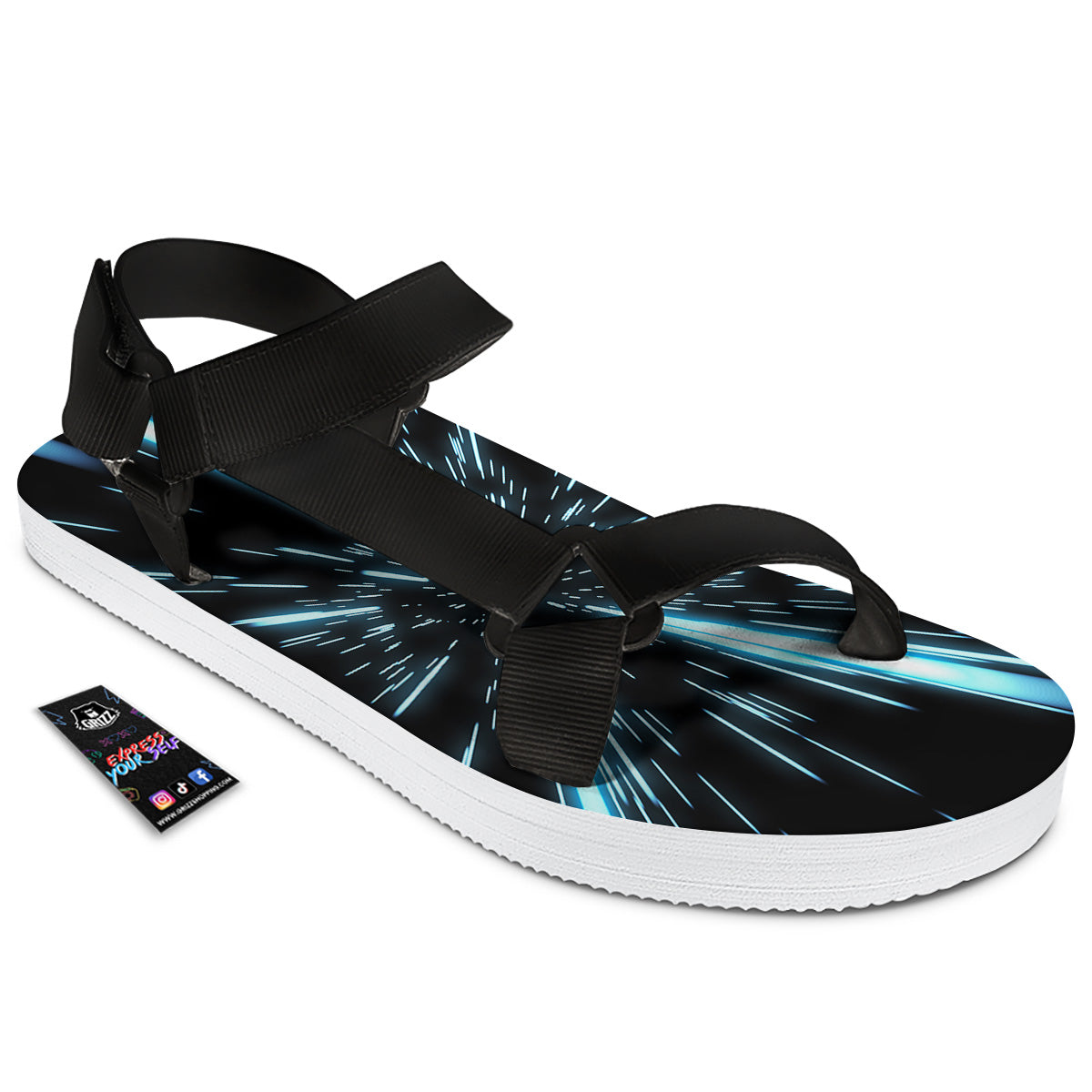 Lightspeed Blue Print Black Open Toe Sandals-grizzshop