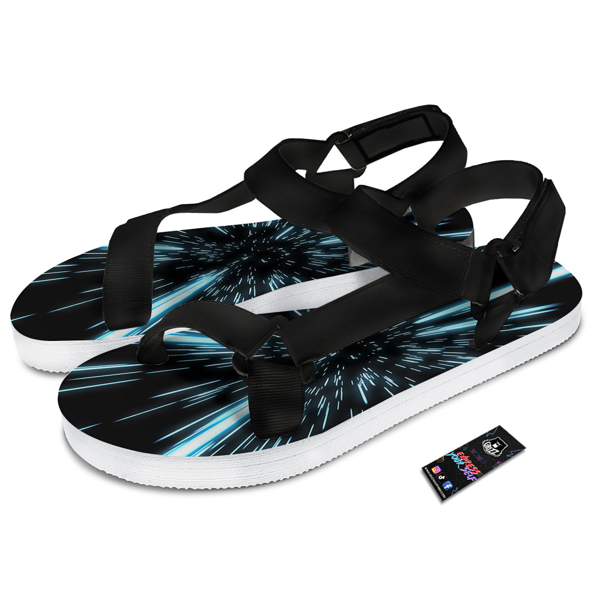 Lightspeed Blue Print Black Open Toe Sandals-grizzshop