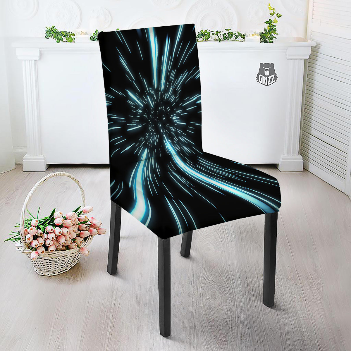 Lightspeed Blue Print Dining Chair Slipcover-grizzshop
