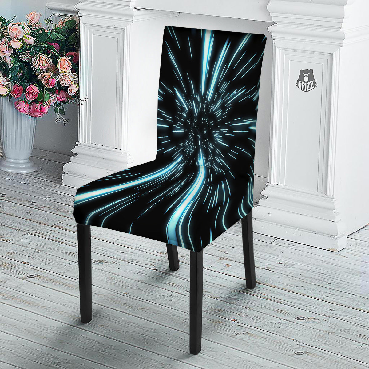 Lightspeed Blue Print Dining Chair Slipcover-grizzshop