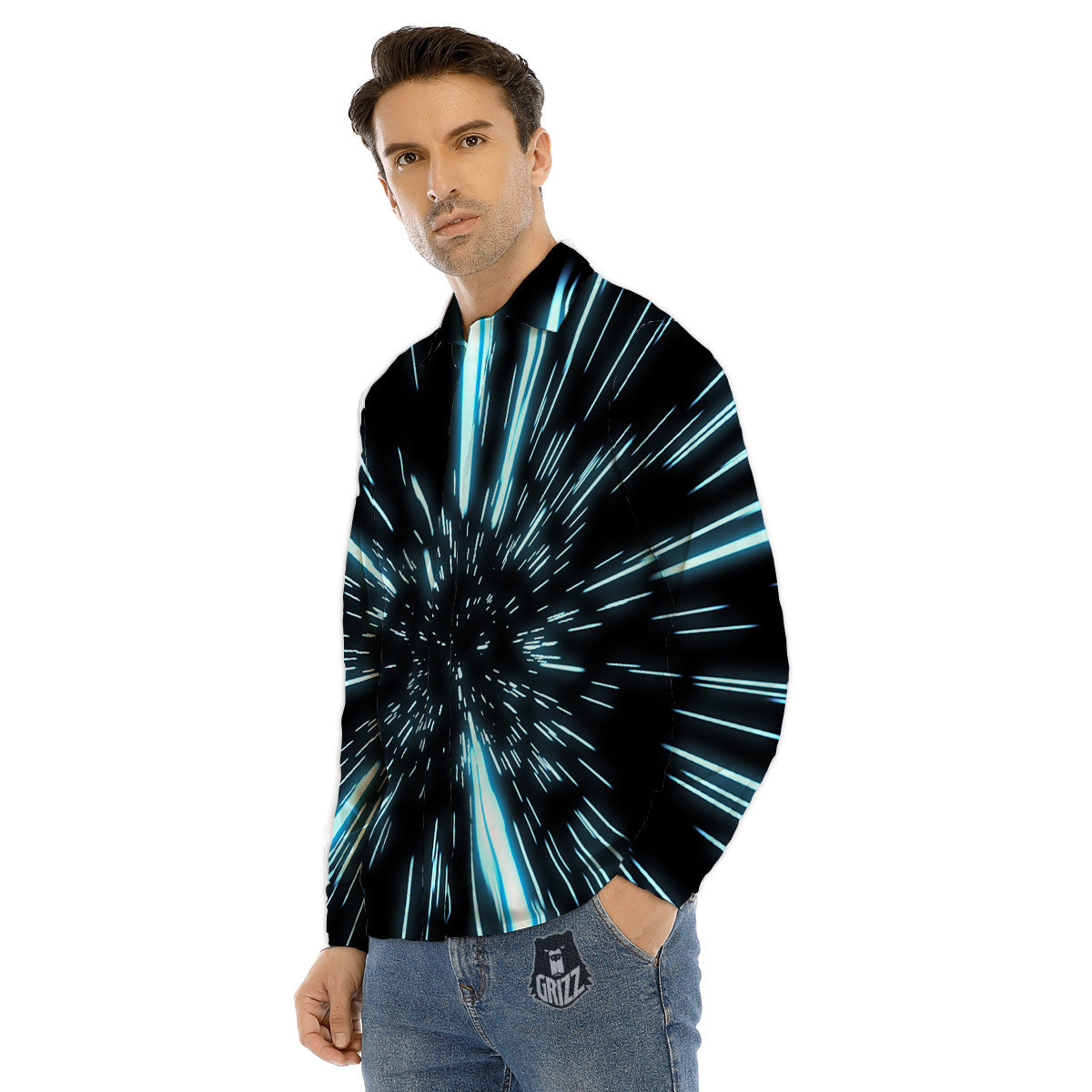 Lightspeed Blue Print Men's Dress Shirts-grizzshop
