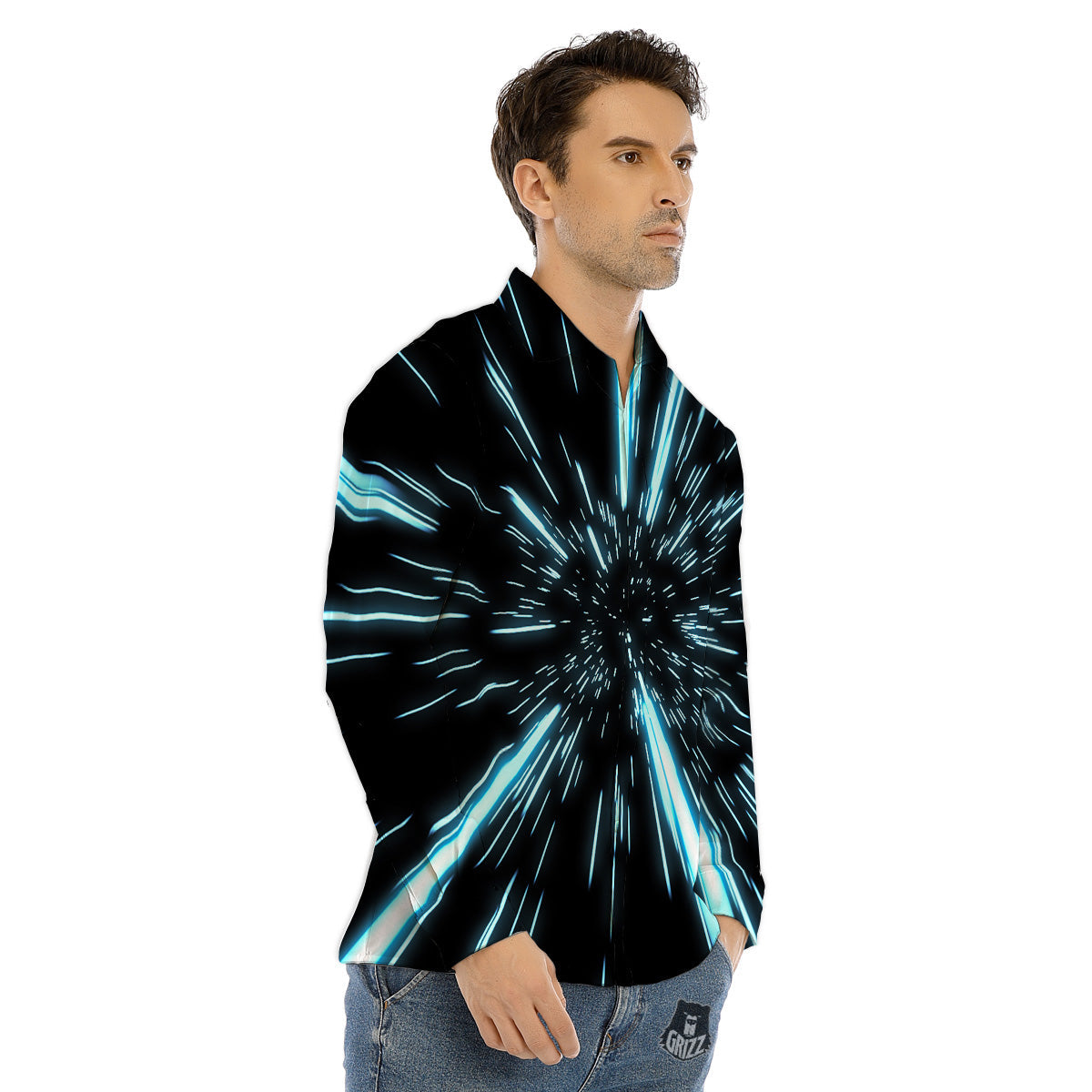 Lightspeed Blue Print Men's Dress Shirts-grizzshop