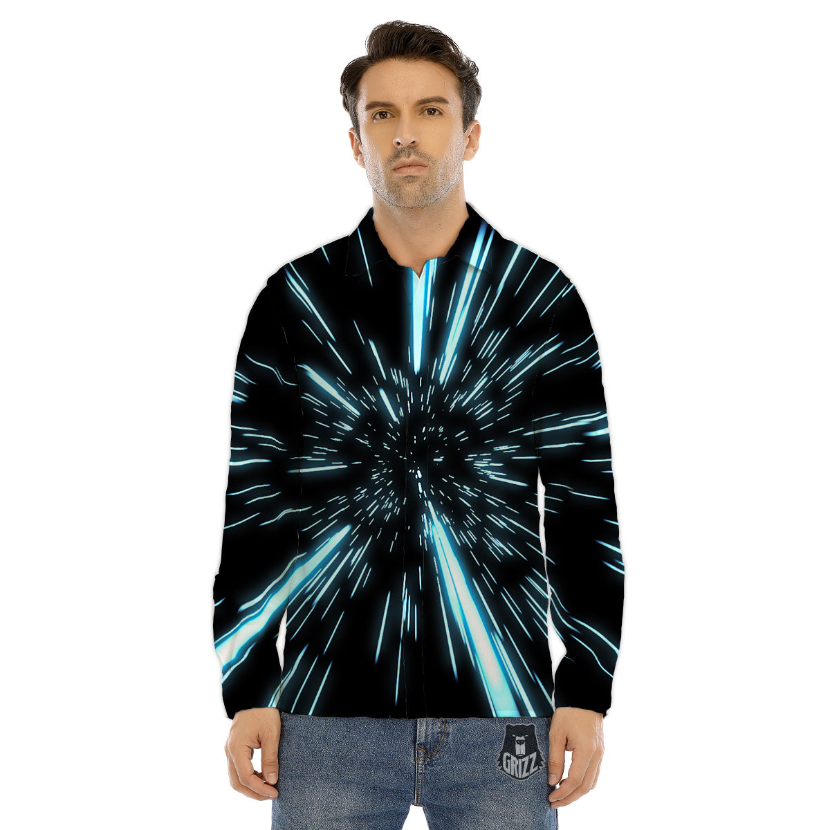 Lightspeed Blue Print Men's Dress Shirts-grizzshop