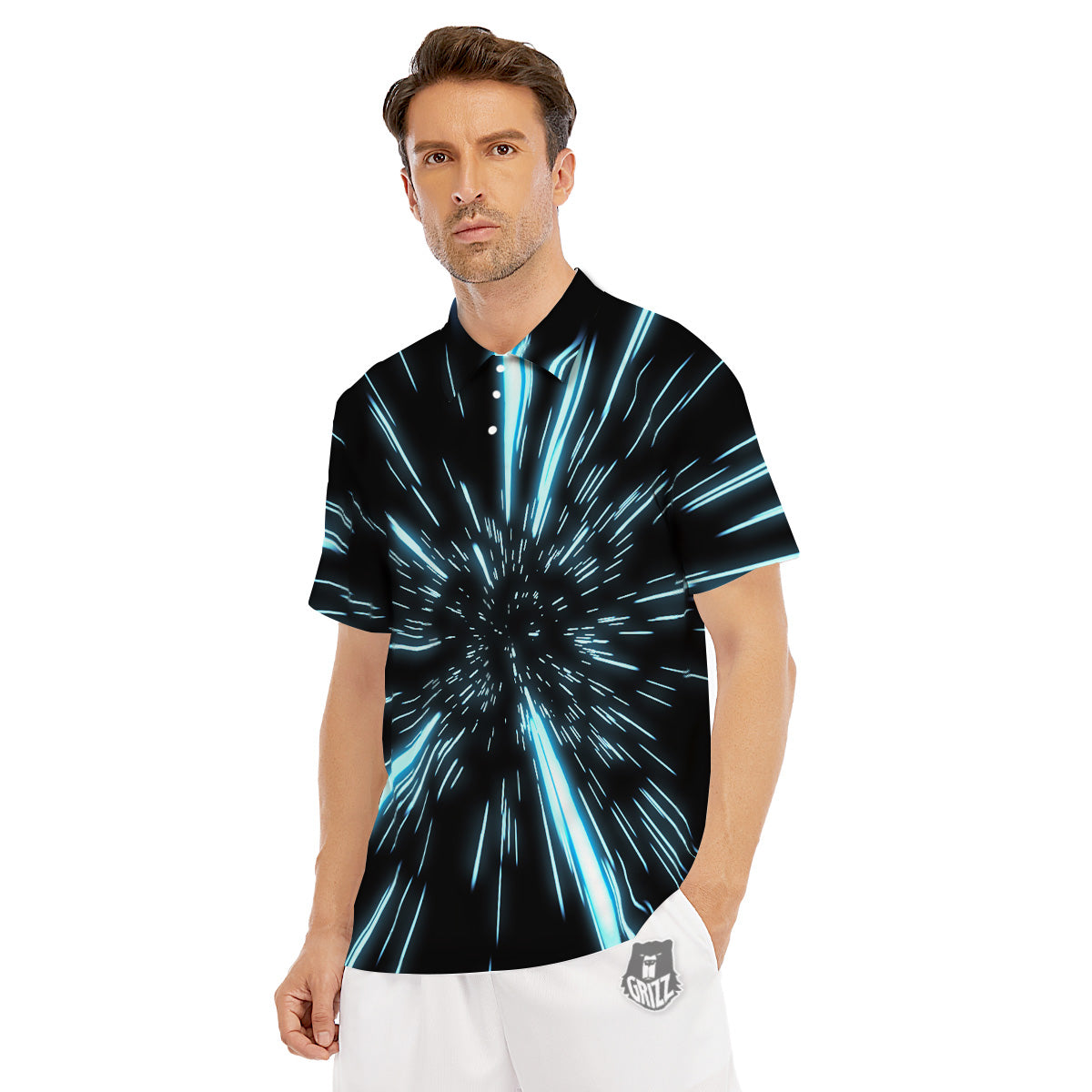 Lightspeed Blue Print Men's Golf Shirts-grizzshop