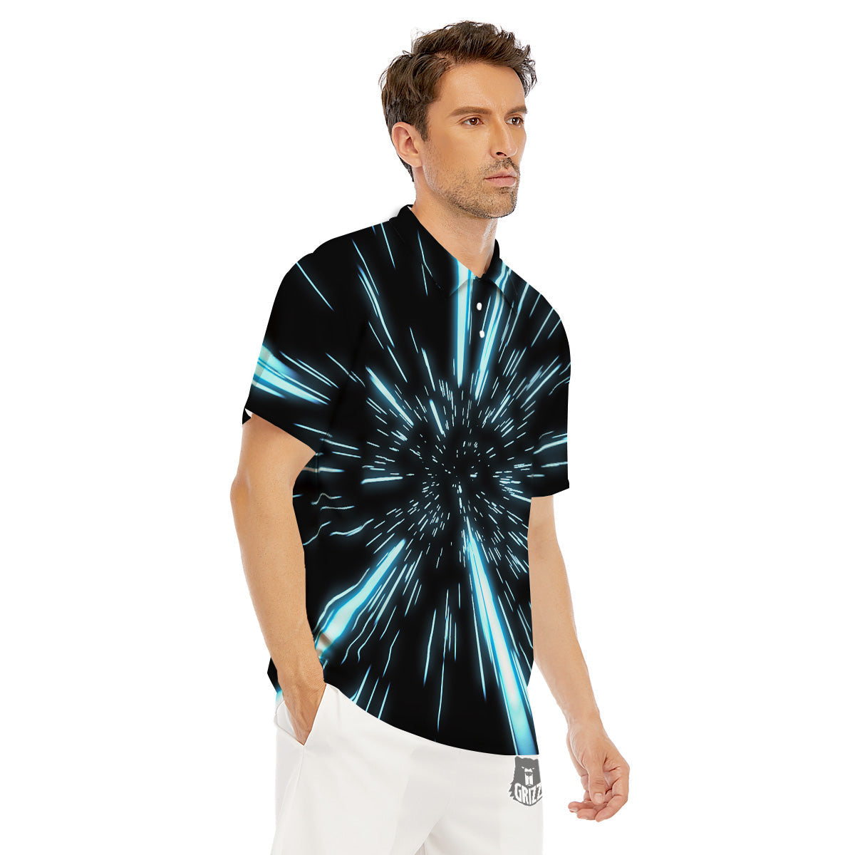 Lightspeed Blue Print Men's Golf Shirts-grizzshop