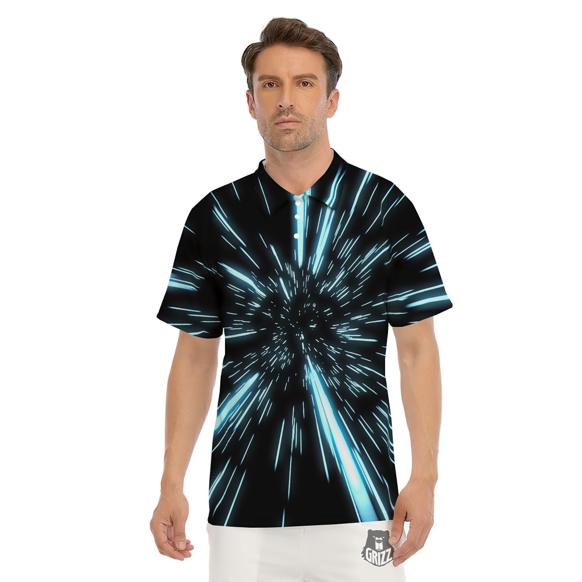 Lightspeed Blue Print Men's Golf Shirts-grizzshop