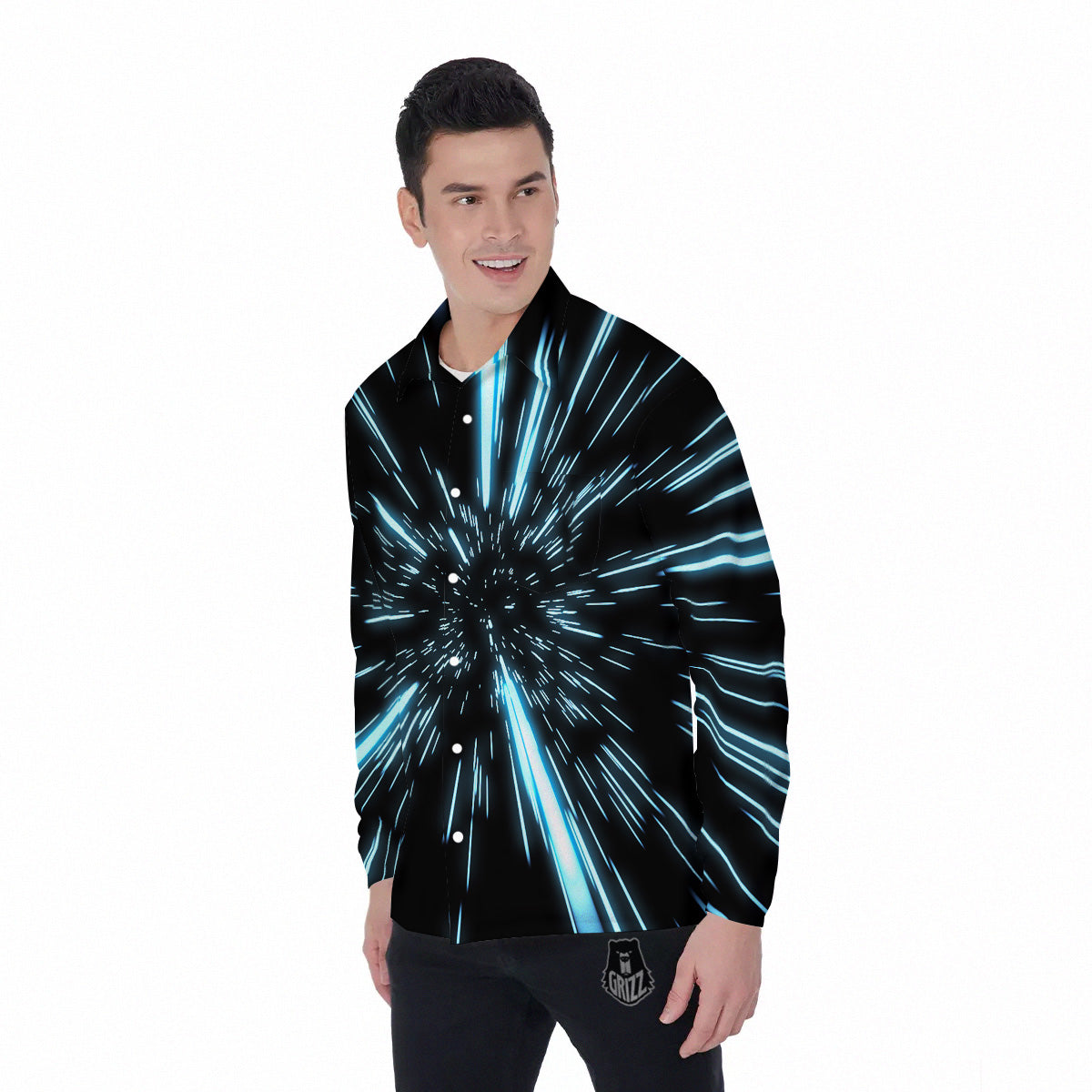 Lightspeed Blue Print Men's Long Sleeve Shirts-grizzshop
