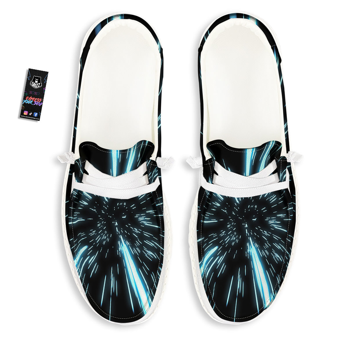Lightspeed Blue Print White Loafers-grizzshop