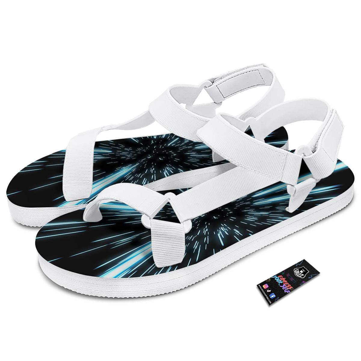 Lightspeed Blue Print White Open Toe Sandals-grizzshop