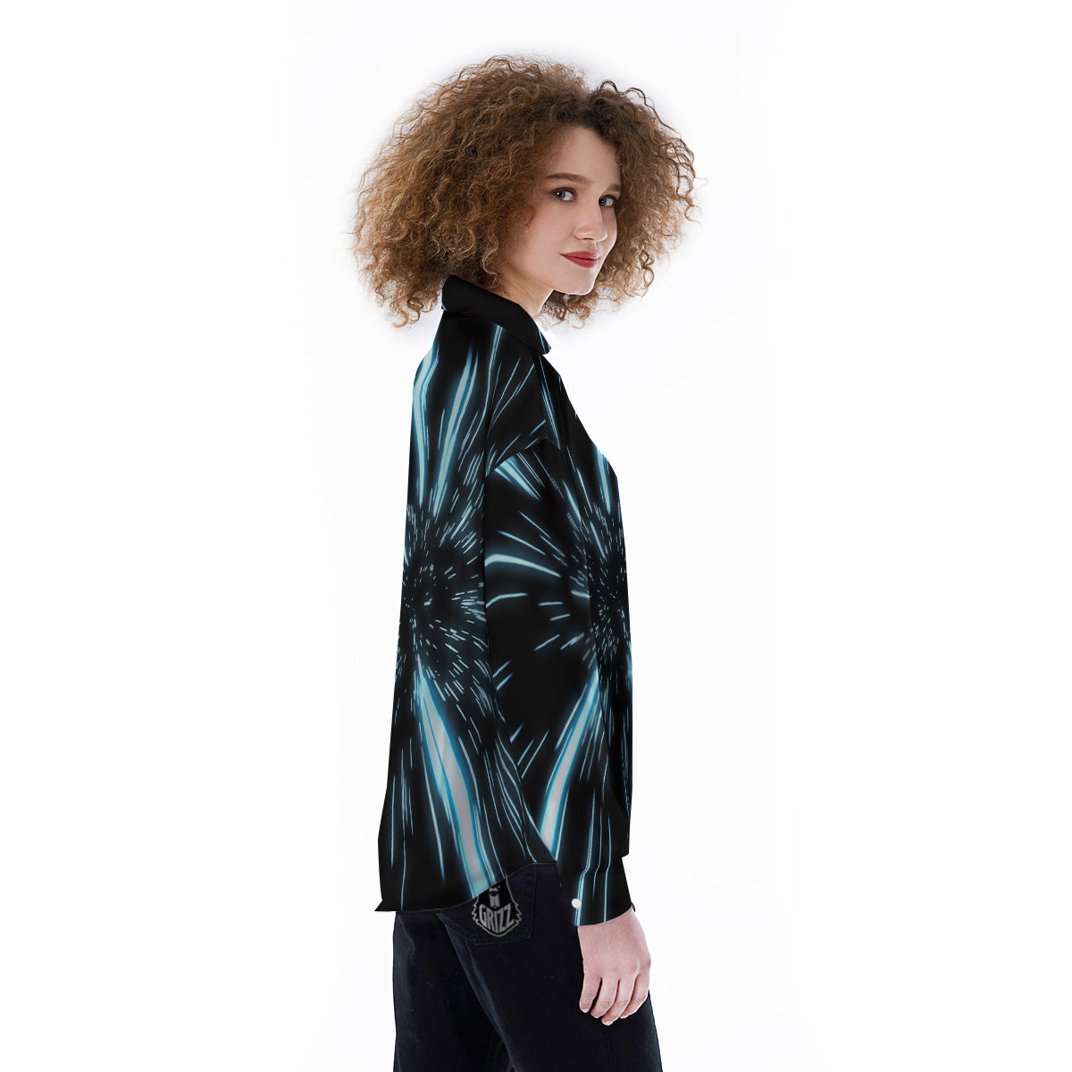 Lightspeed Blue Print Women's Long Sleeve Shirts-grizzshop