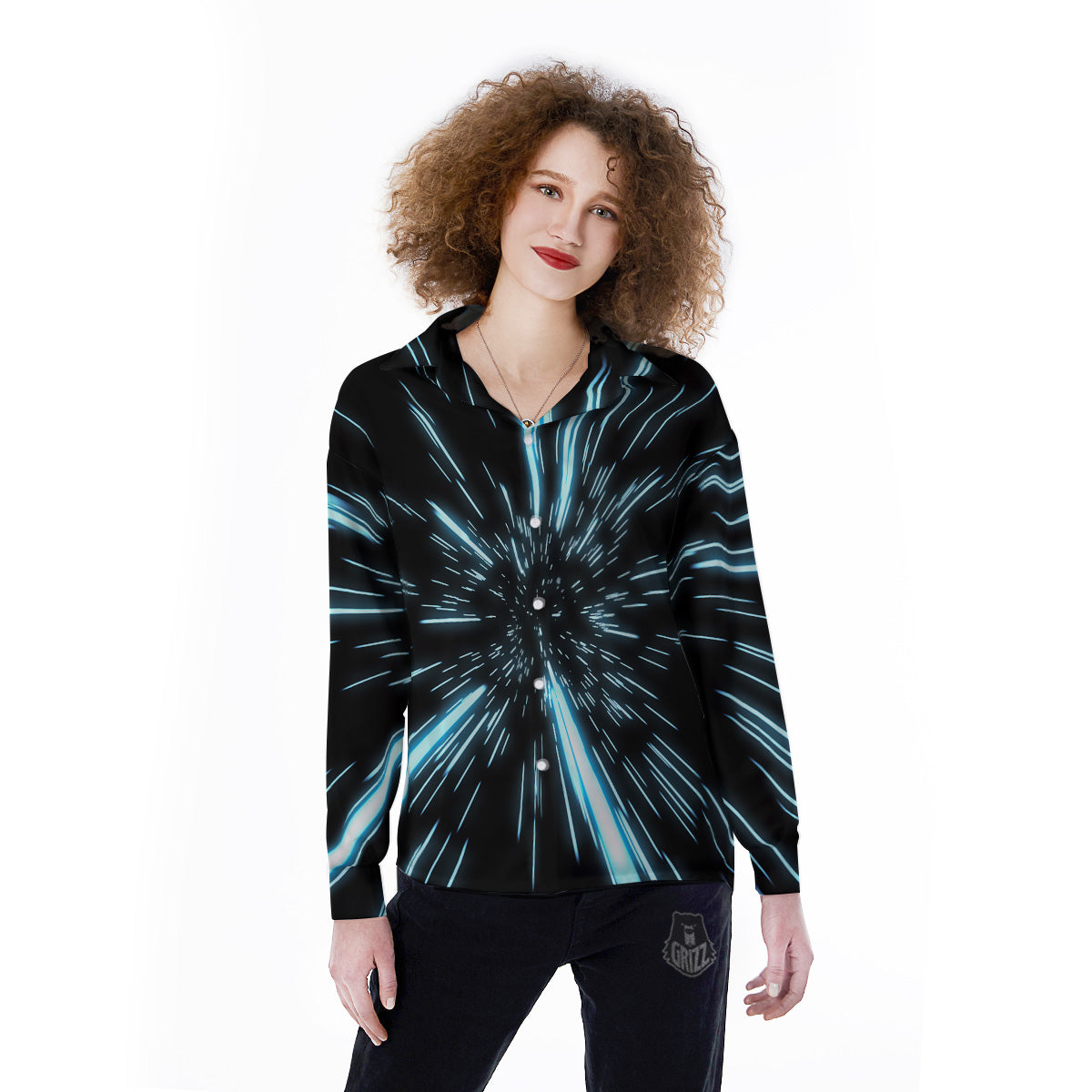Lightspeed Blue Print Women's Long Sleeve Shirts-grizzshop