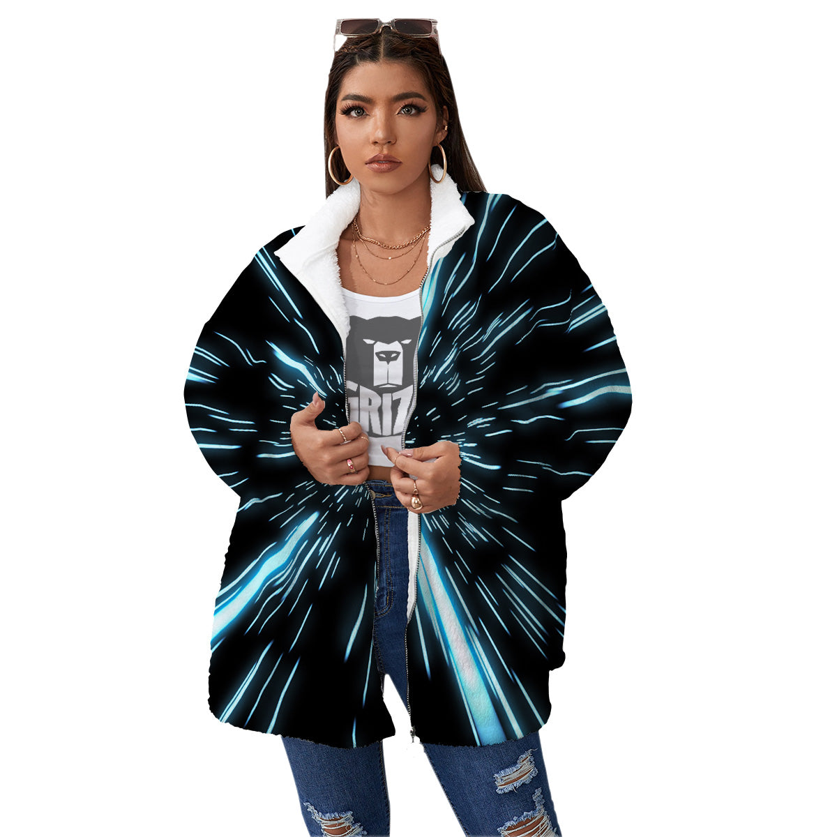 Lightspeed Blue Print Women's Sherpa Jacket-grizzshop