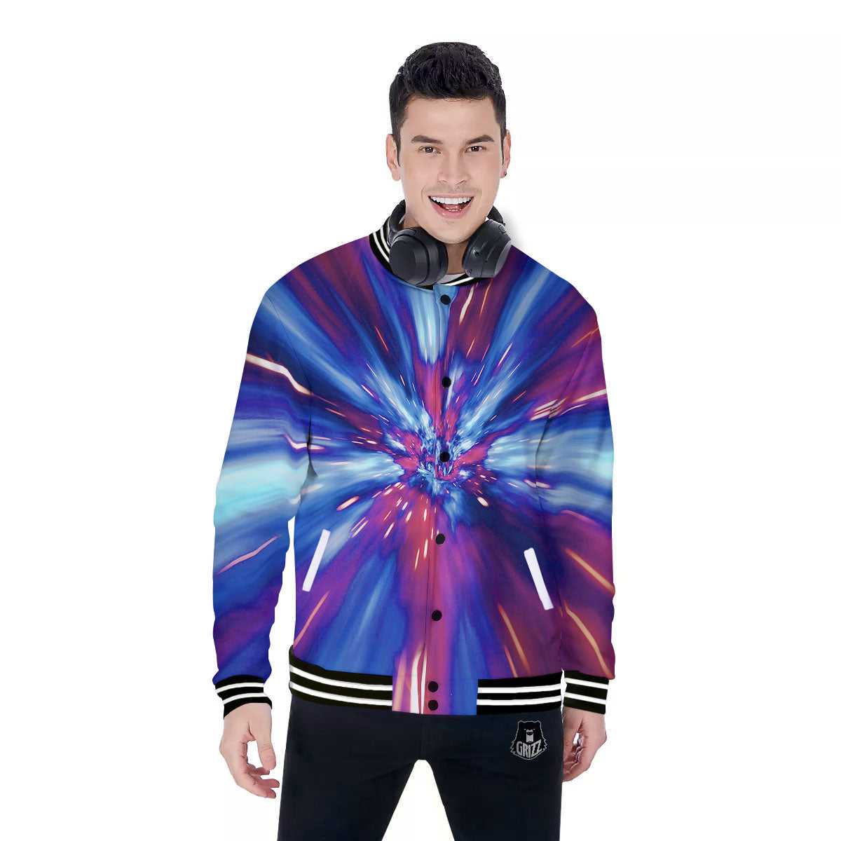 Lightspeed Galaxy Print Baseball Jacket-grizzshop