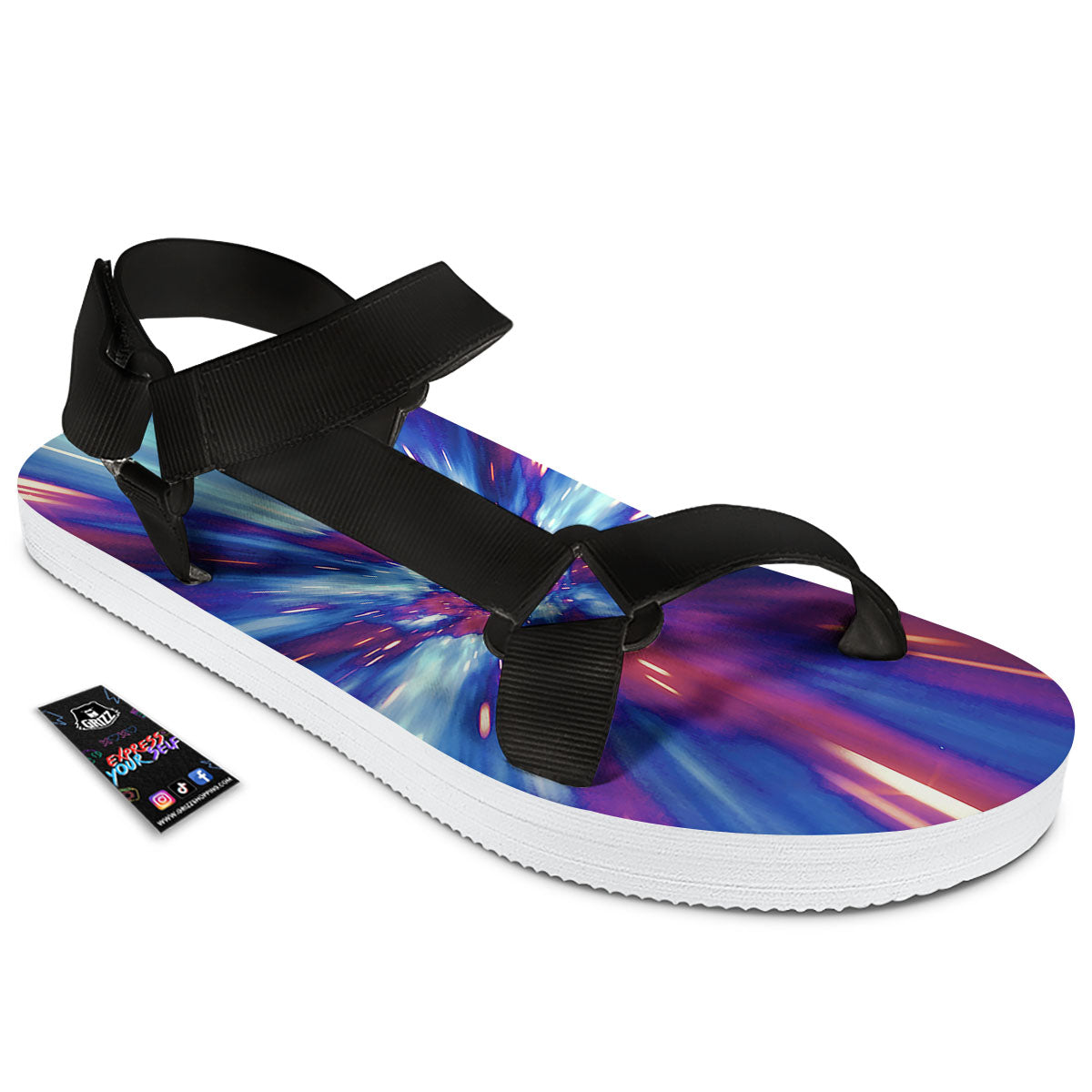 Lightspeed Galaxy Print Black Open Toe Sandals-grizzshop