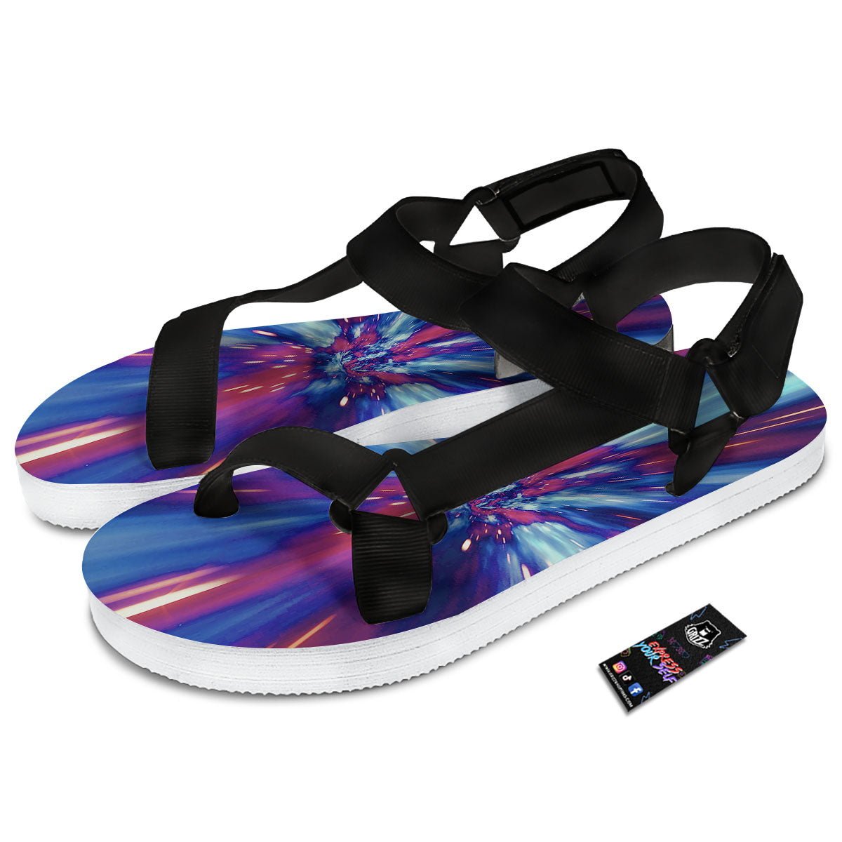 Lightspeed Galaxy Print Black Open Toe Sandals-grizzshop