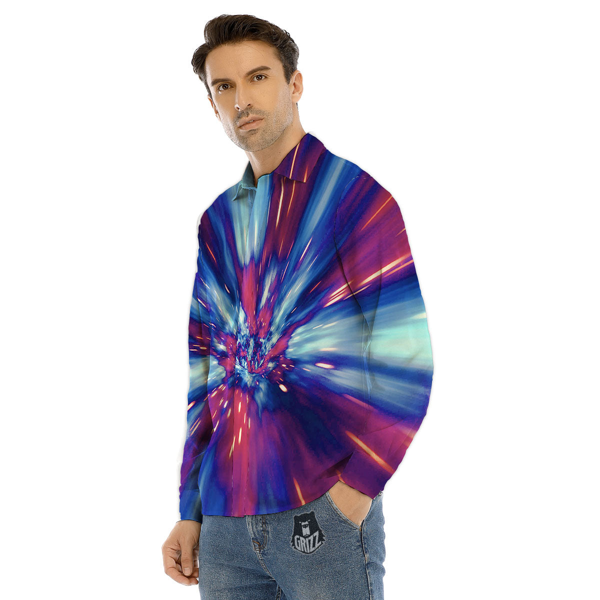 Lightspeed Galaxy Print Men's Dress Shirts-grizzshop