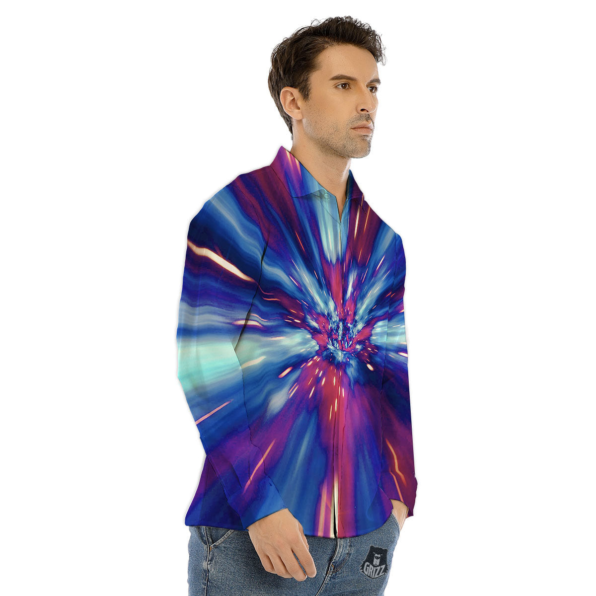 Lightspeed Galaxy Print Men's Dress Shirts-grizzshop