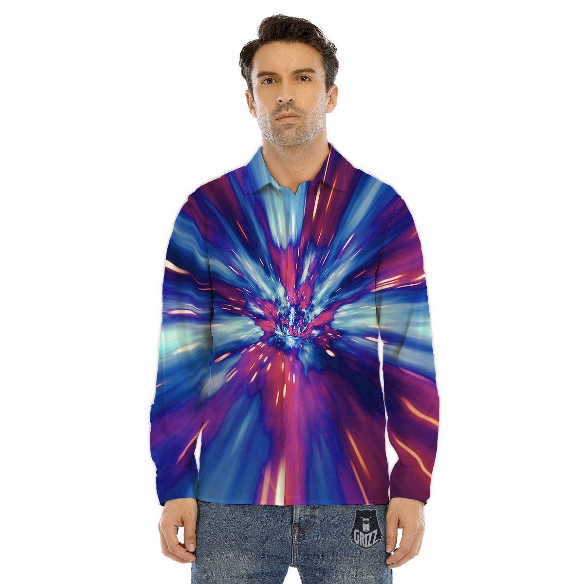 Lightspeed Galaxy Print Men's Dress Shirts-grizzshop