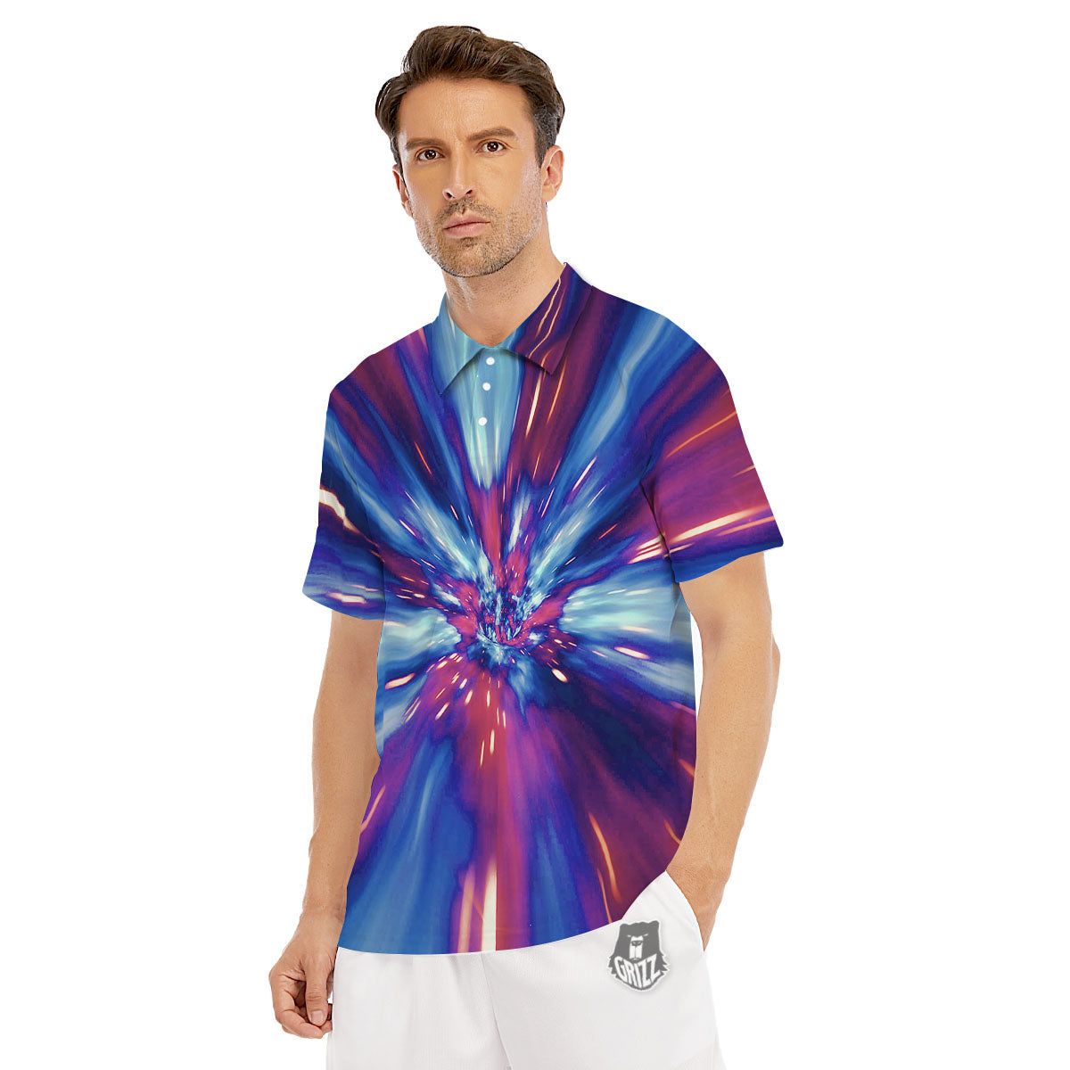 Lightspeed Galaxy Print Men's Golf Shirts-grizzshop