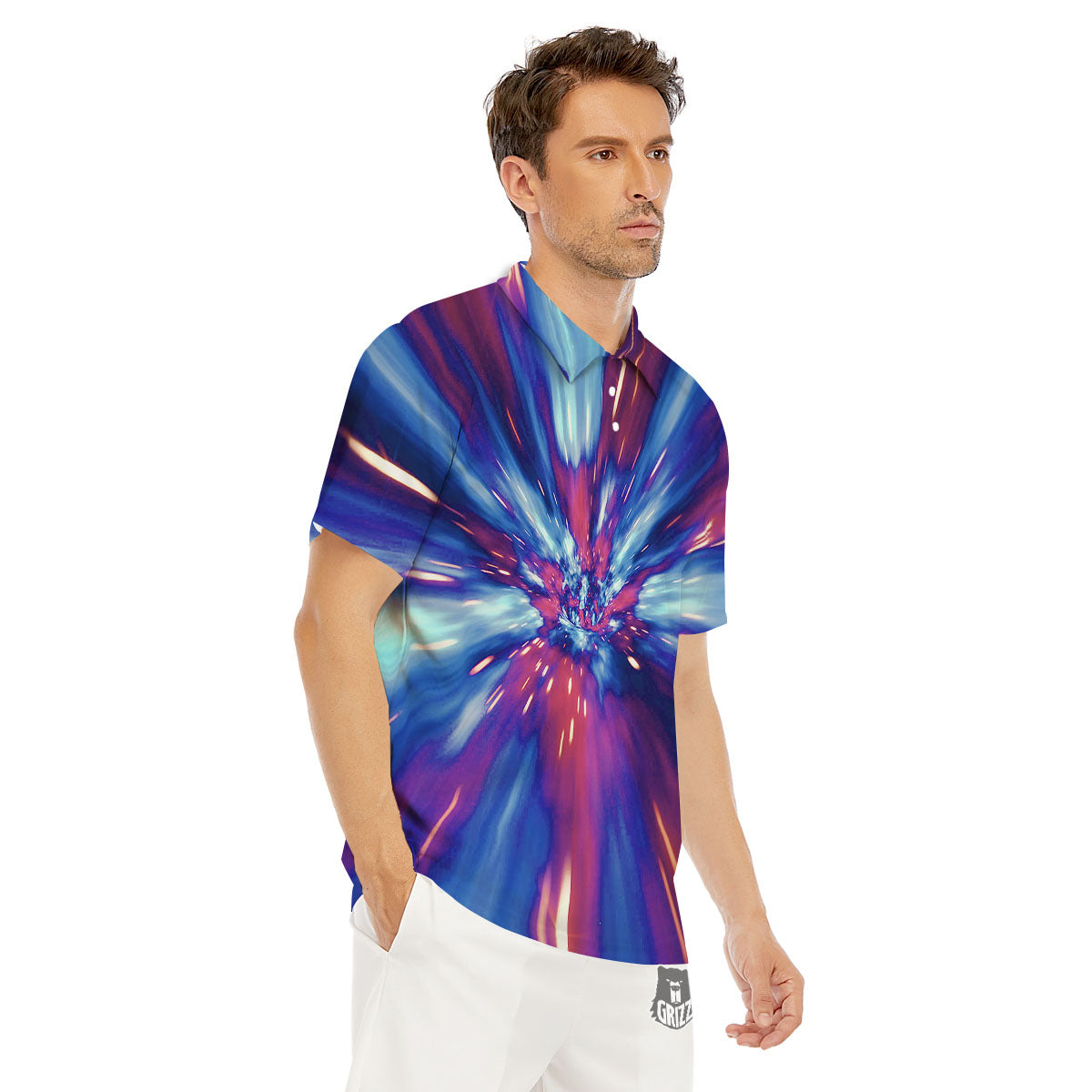 Lightspeed Galaxy Print Men's Golf Shirts-grizzshop