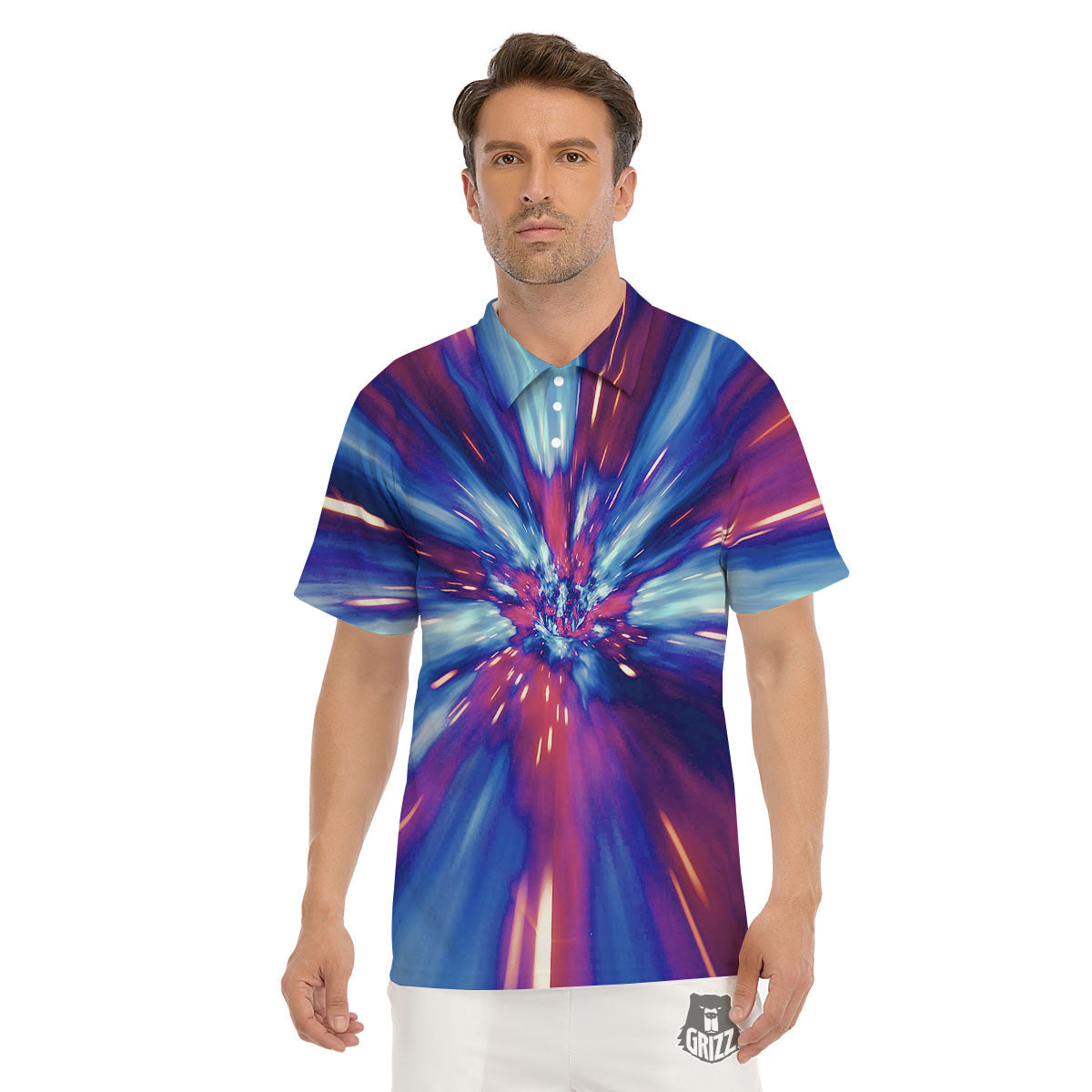 Lightspeed Galaxy Print Men's Golf Shirts-grizzshop