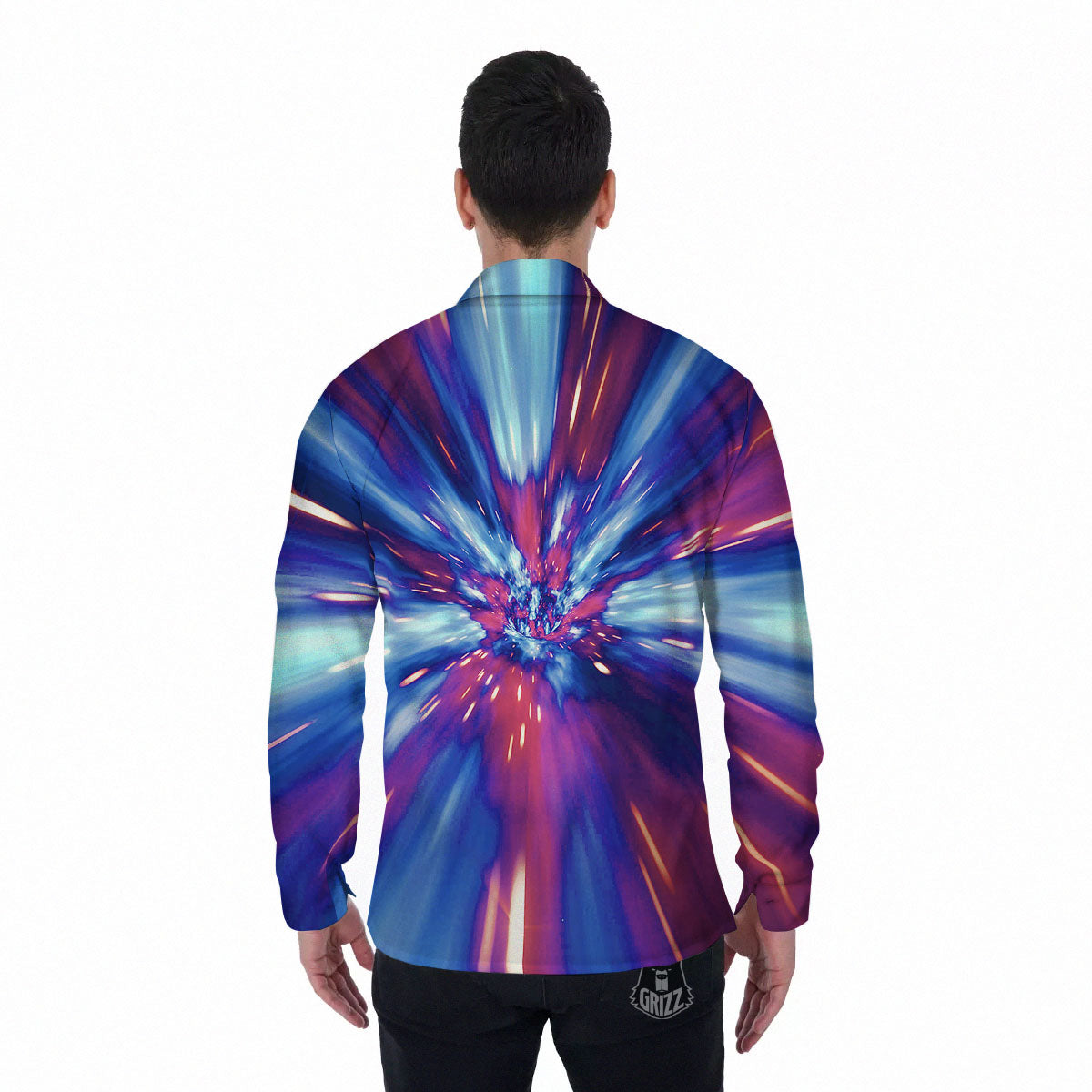 Lightspeed Galaxy Print Men's Long Sleeve Shirts-grizzshop