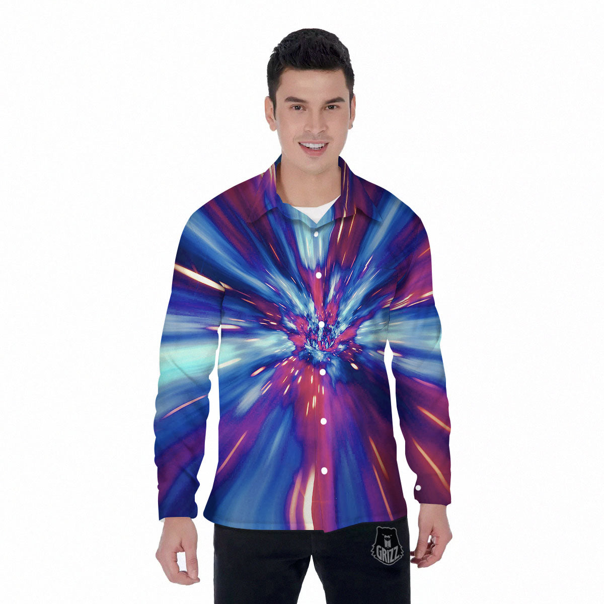 Lightspeed Galaxy Print Men's Long Sleeve Shirts-grizzshop