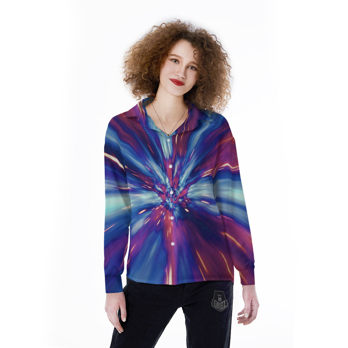 Lightspeed Galaxy Print Women's Long Sleeve Shirts-grizzshop