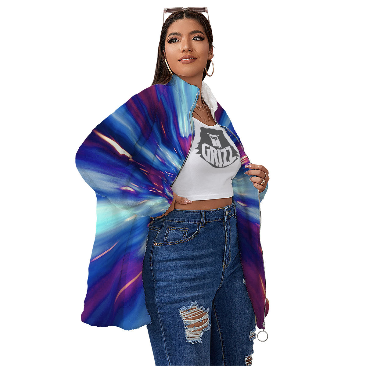 Lightspeed Galaxy Print Women's Sherpa Jacket-grizzshop
