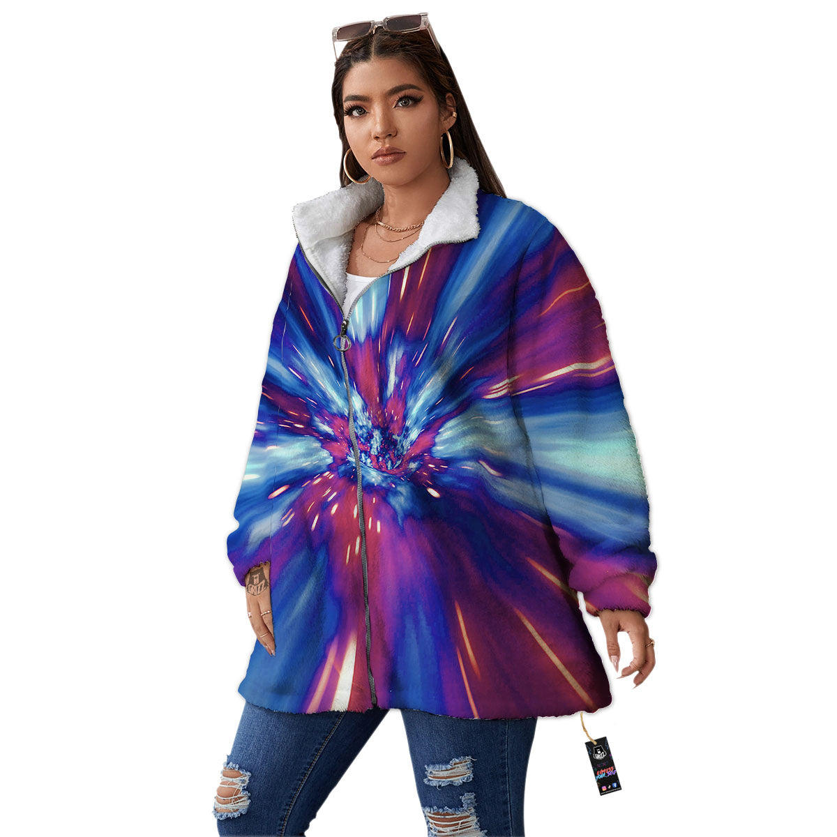 Lightspeed Galaxy Print Women's Sherpa Jacket-grizzshop
