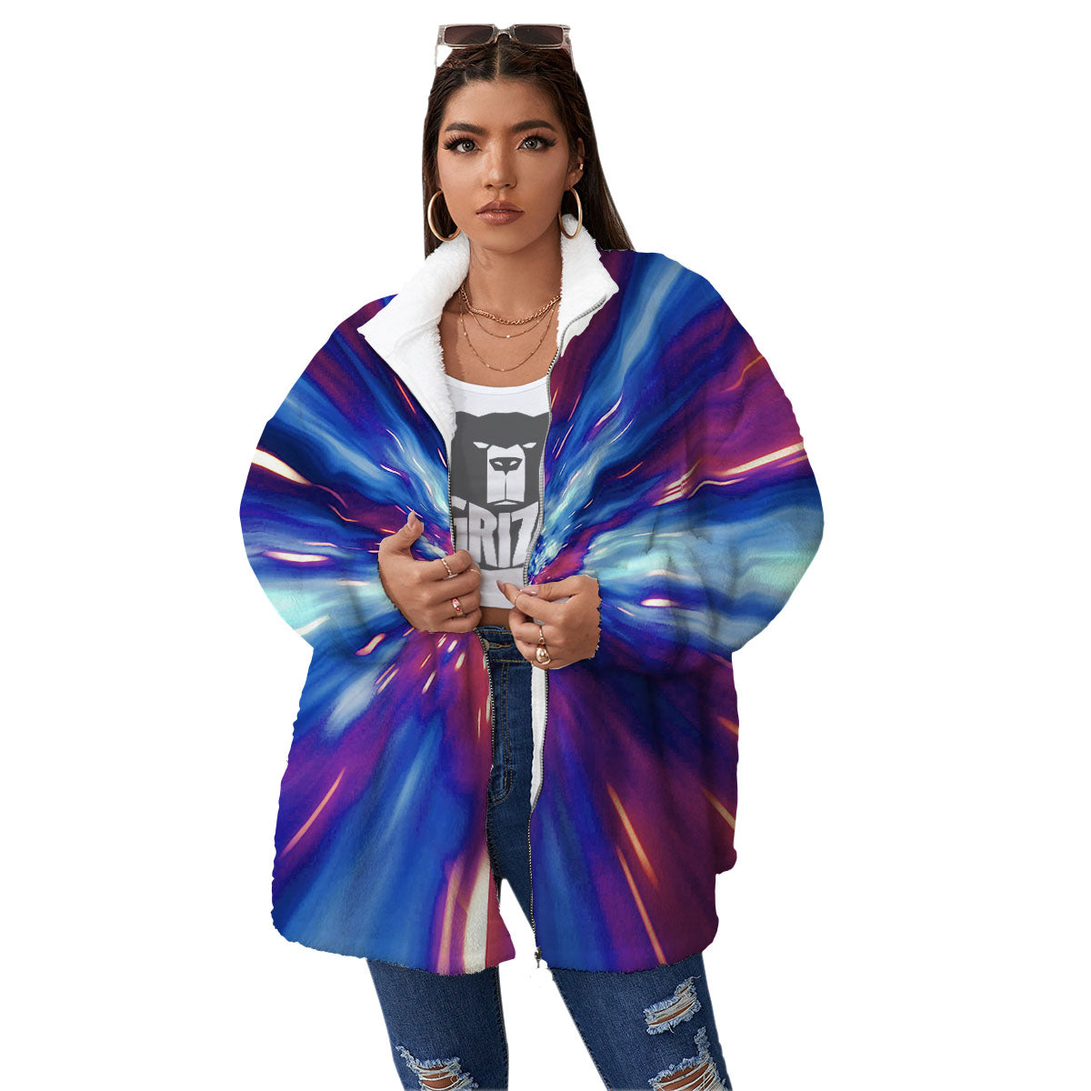 Lightspeed Galaxy Print Women's Sherpa Jacket-grizzshop