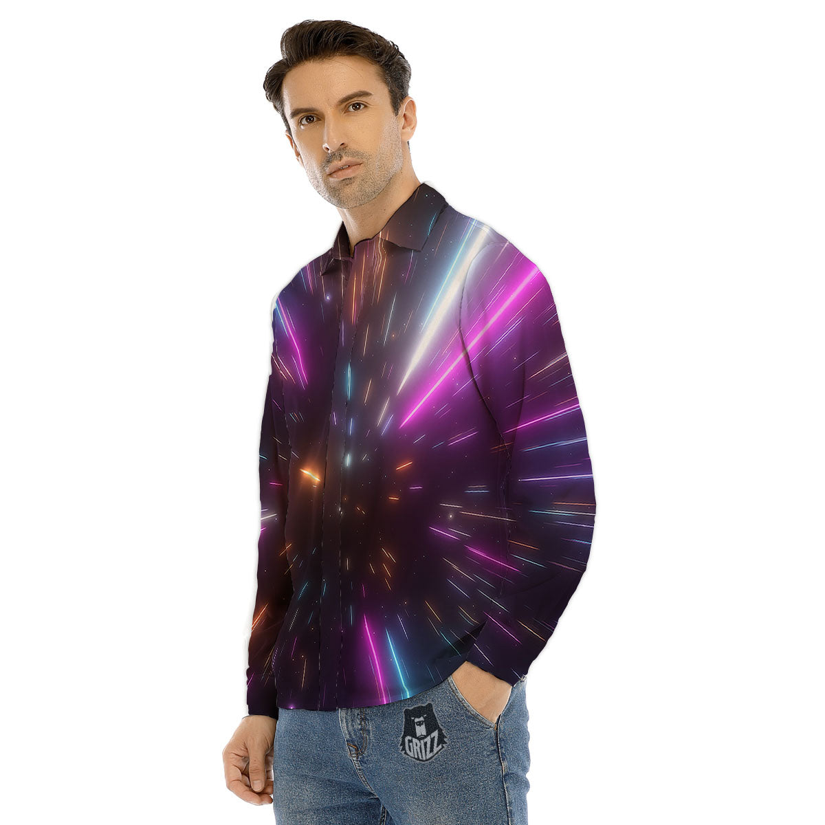 Lightspeed Hyperspace Print Men's Dress Shirts-grizzshop