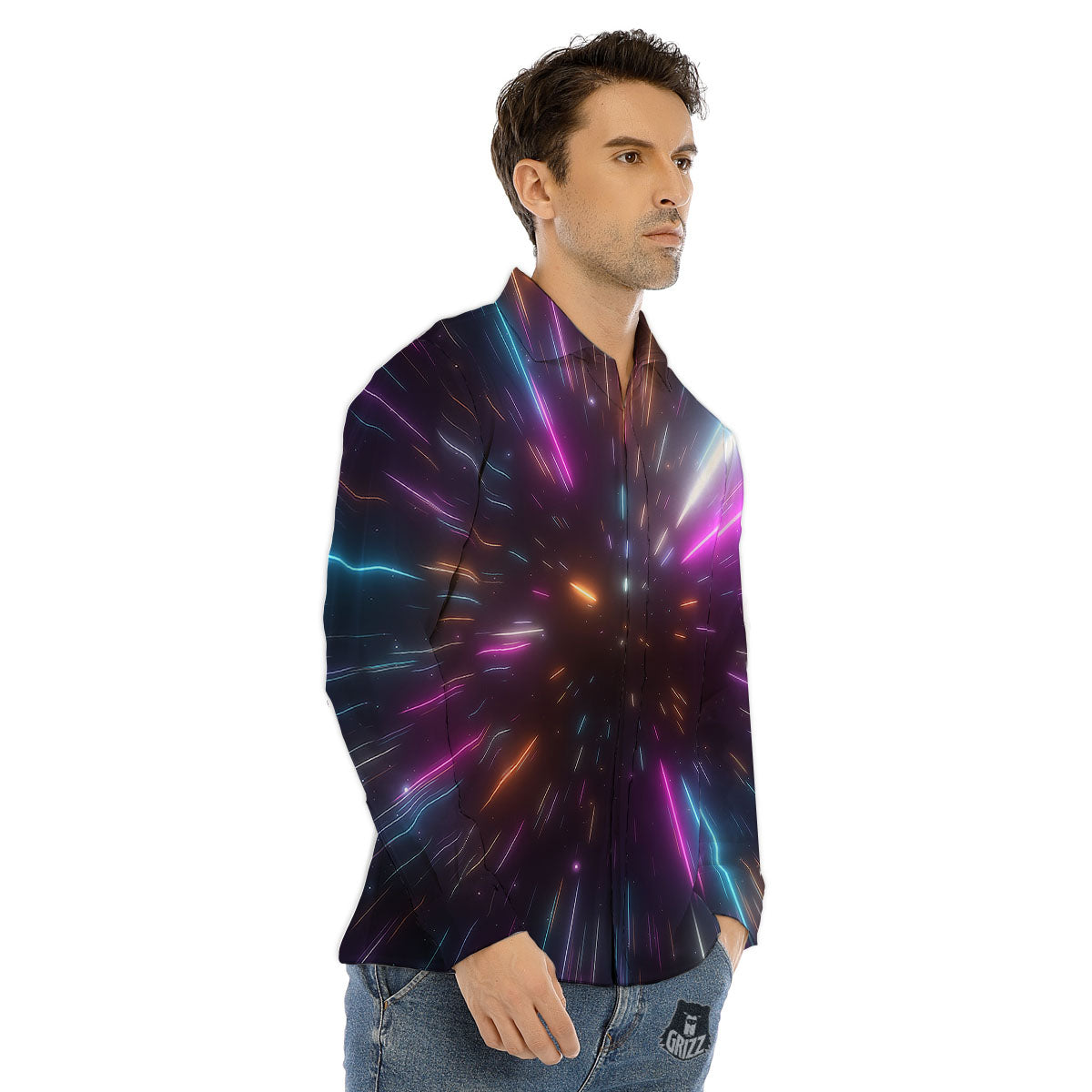 Lightspeed Hyperspace Print Men's Dress Shirts-grizzshop