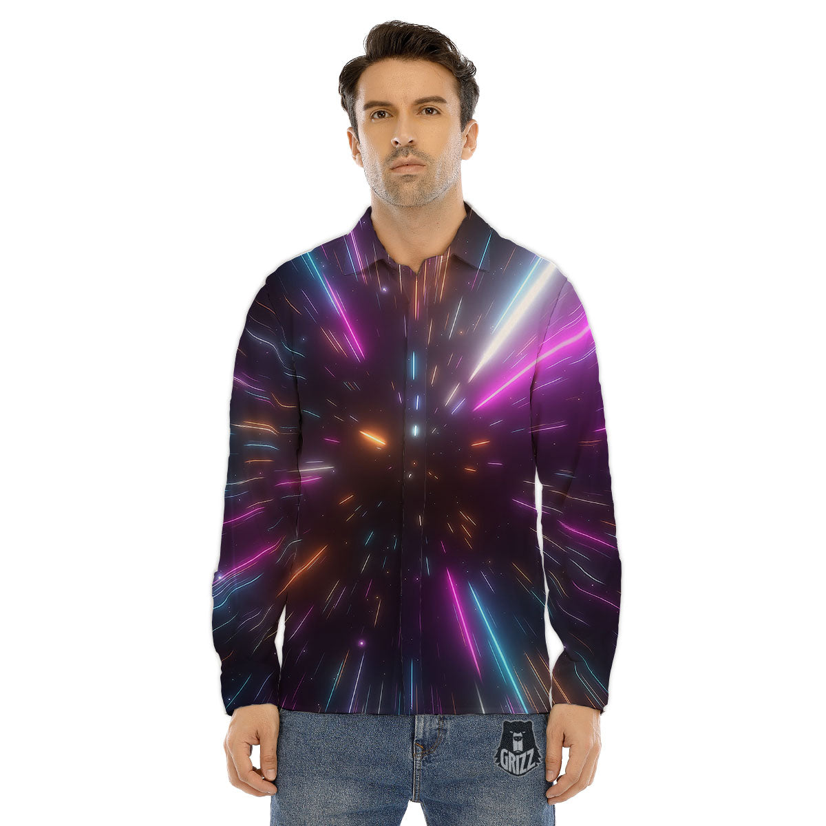 Lightspeed Hyperspace Print Men's Dress Shirts-grizzshop