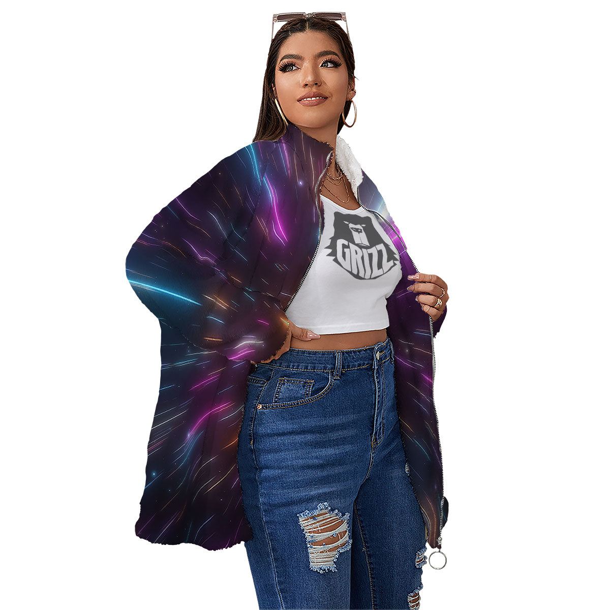Lightspeed Hyperspace Print Women's Sherpa Jacket-grizzshop