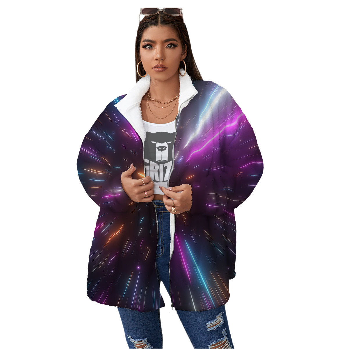 Lightspeed Hyperspace Print Women's Sherpa Jacket-grizzshop